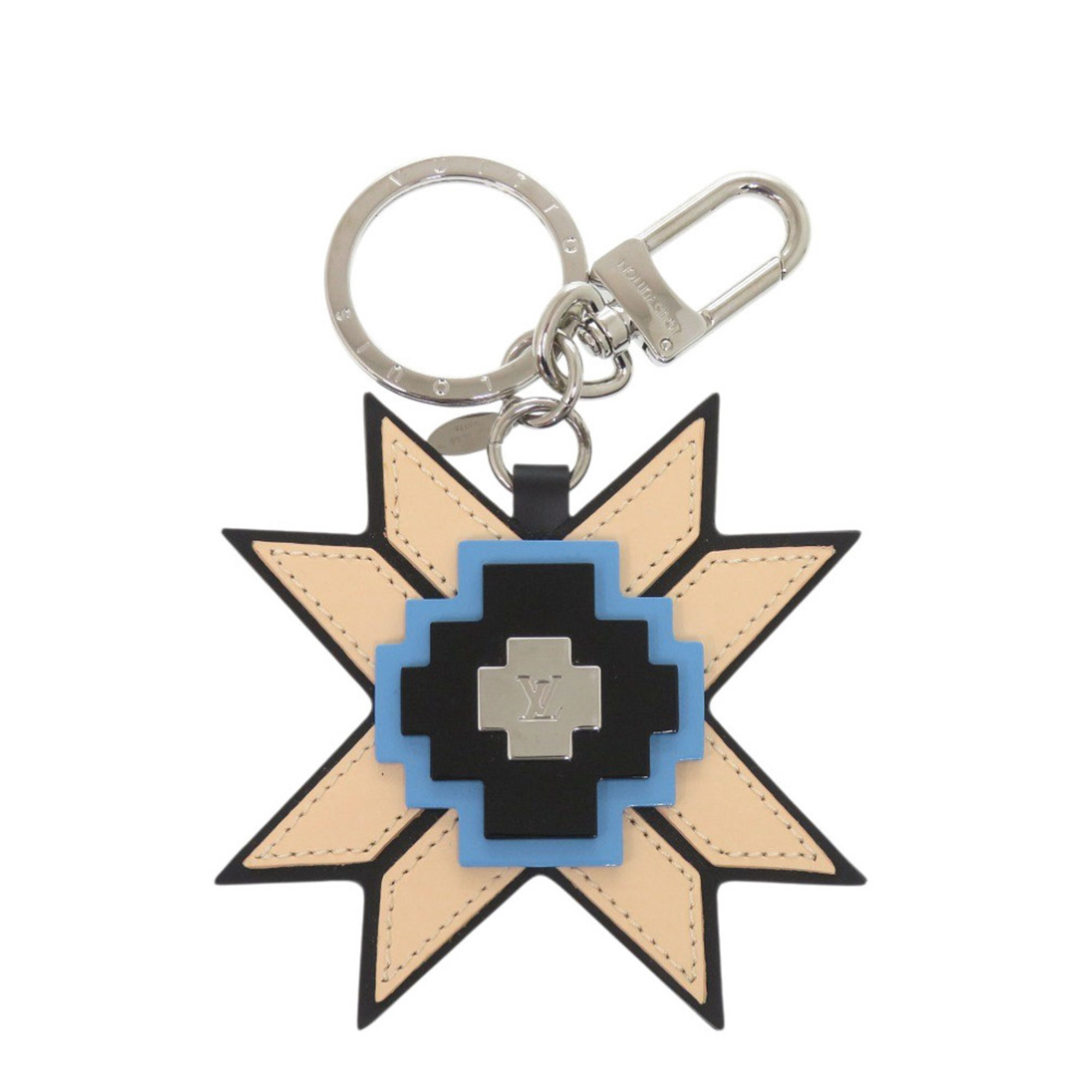 Louis Vuitton MP1646 Leather Plastic Beige Black Keychain 0075 LOUIS VUITTON