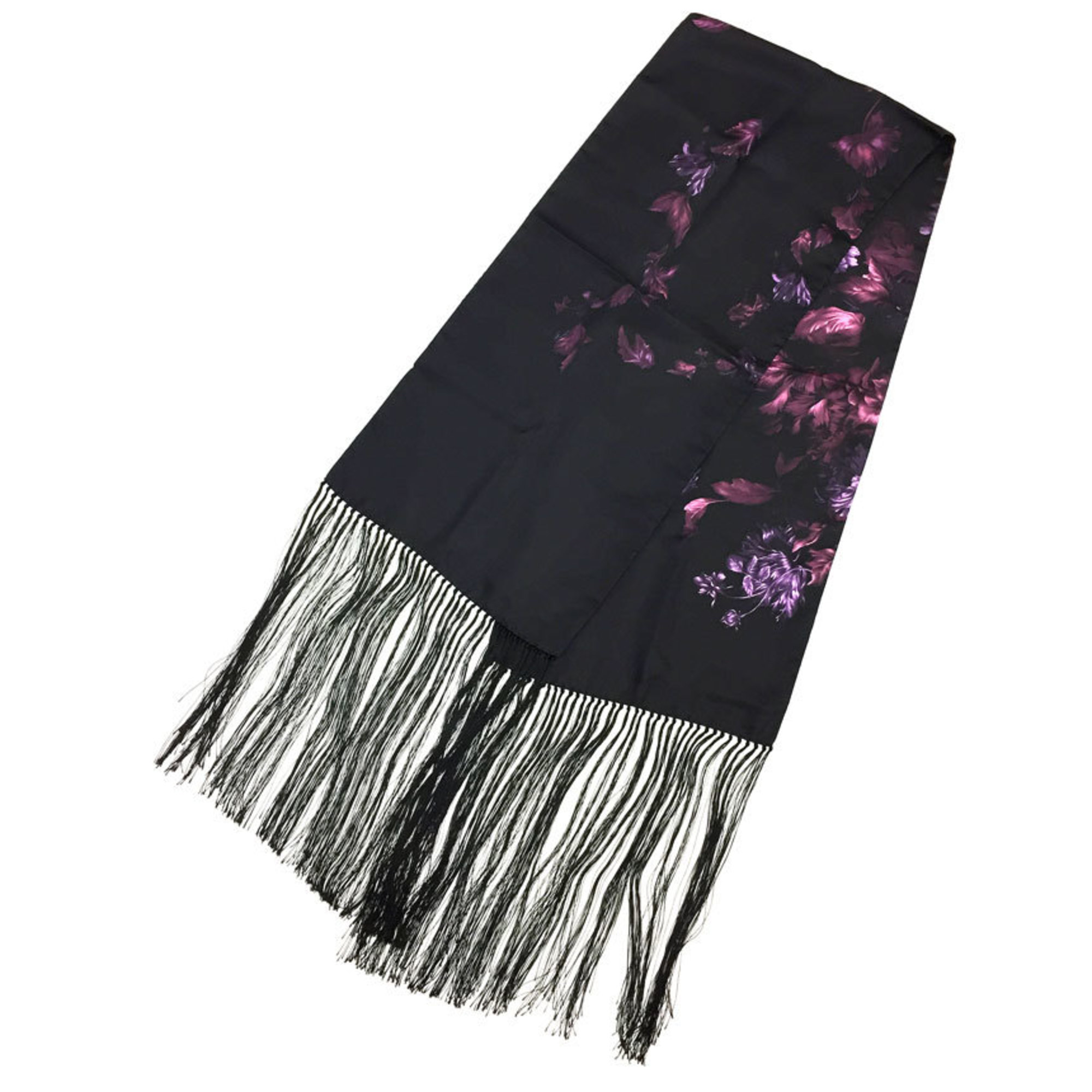 GUCCI Gucci Silk Stole Black x Purple Flower Women’s Scarf Muffler