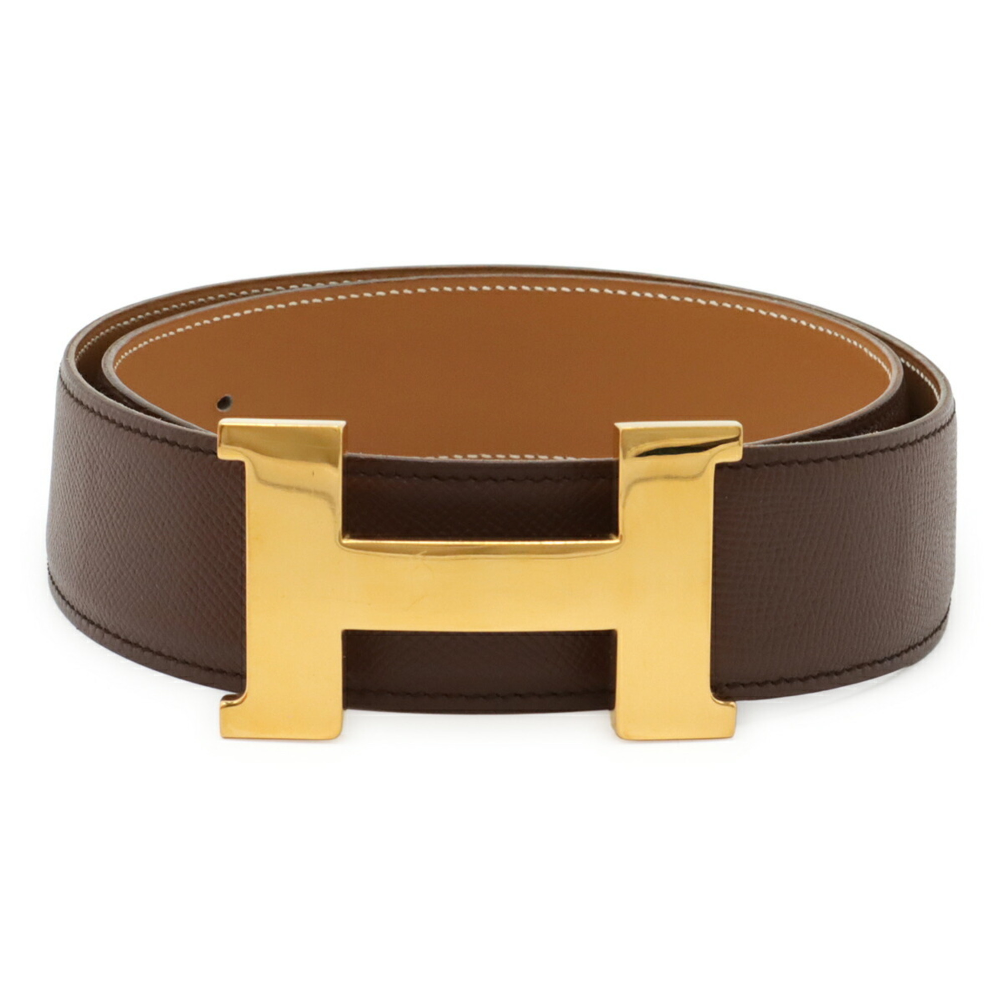 HERMES Constance H-Belt, Large, Reversible, Couchvel Box Calf Leather, Brown/Camel, #85, with Z Stamp