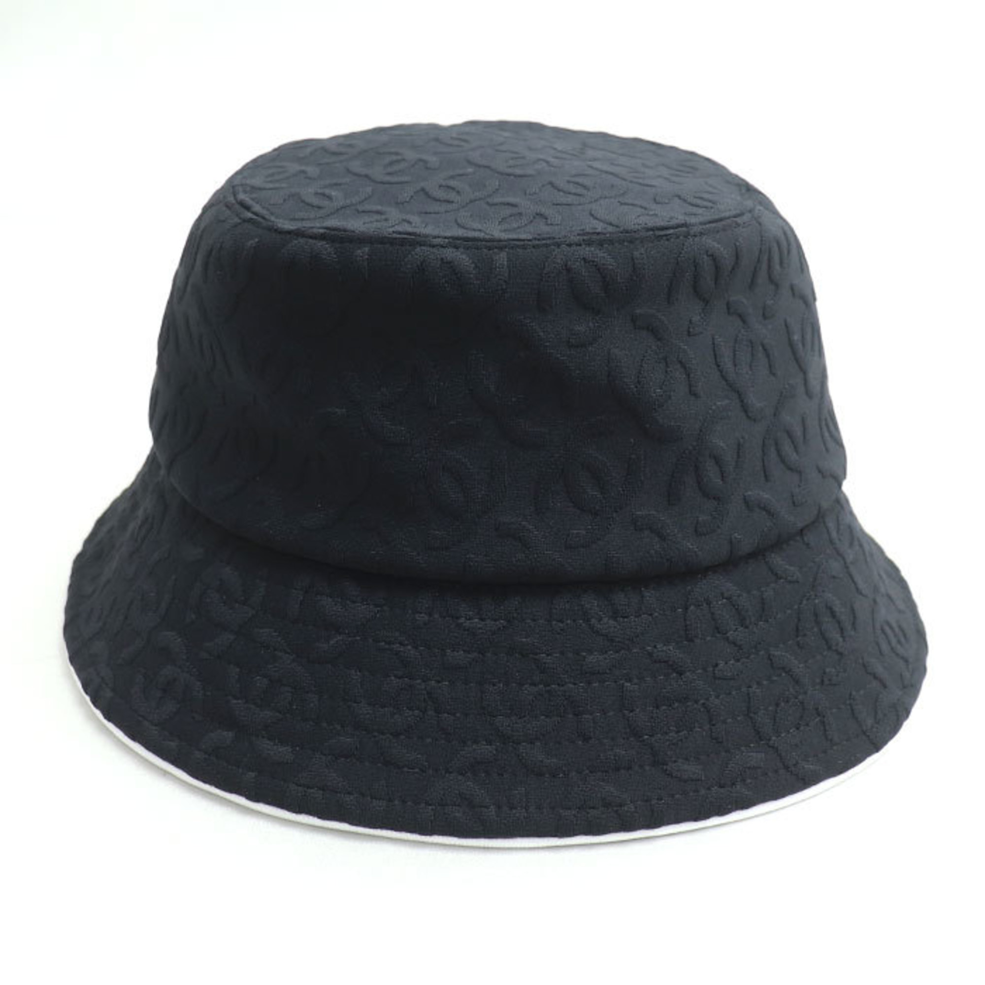 CHANEL Coco Mark Bucket Hat, Black, AAA955, Small, Mixed Fiber, Women’s
