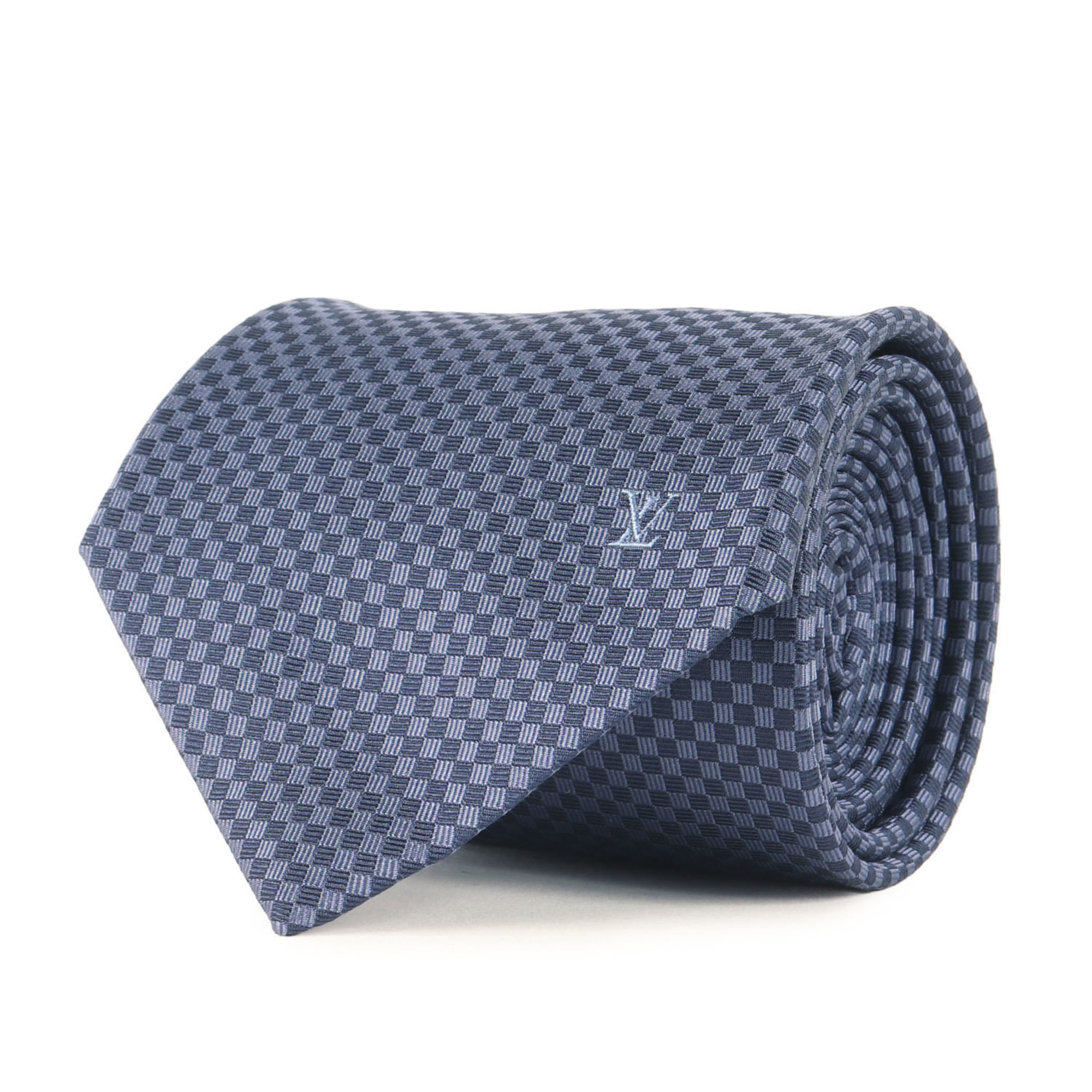 LOUIS VUITTON Louis Vuitton Micro Damier Silk Cravate Tie M78750 Blue Men’s K4616