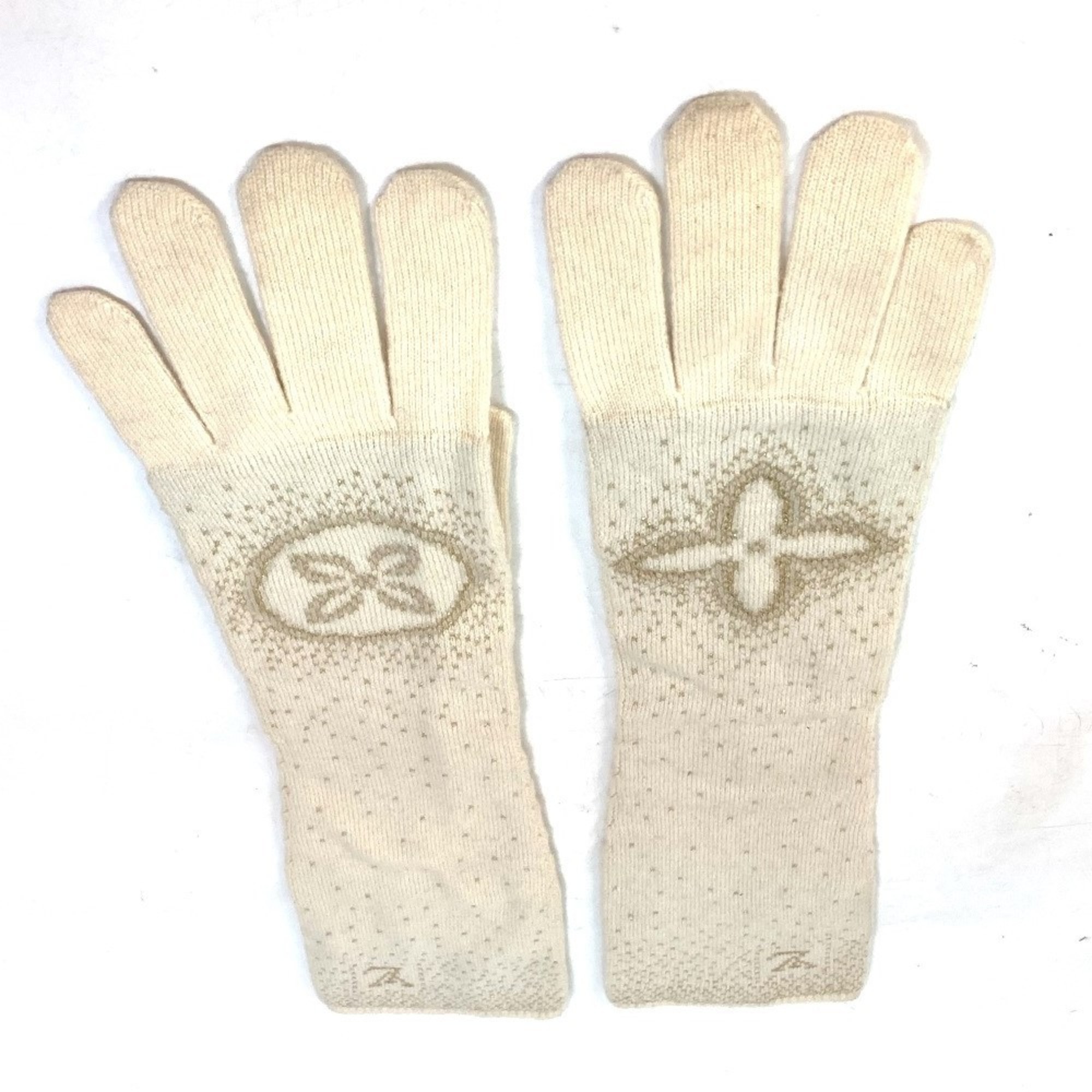 LOUIS VUITTON Louis Vuitton Logo Gonpoliana LamÃ© Long Gloves in Cashmere/Acetate, Women’s, Ivory