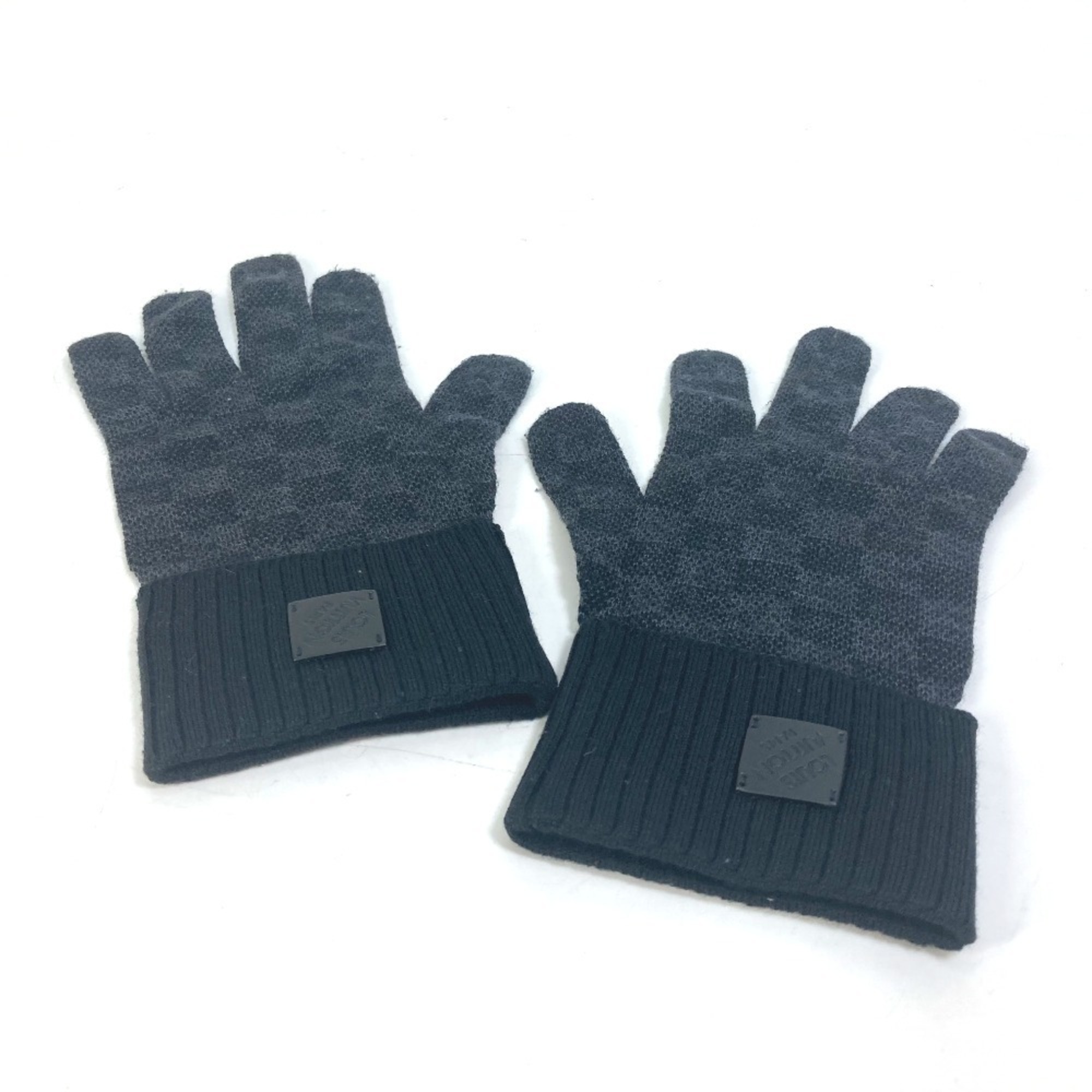 LOUIS VUITTON M77992 Damier Graphite Gon Neopti Gloves, Leather Tag, Wool, Men’s, Black