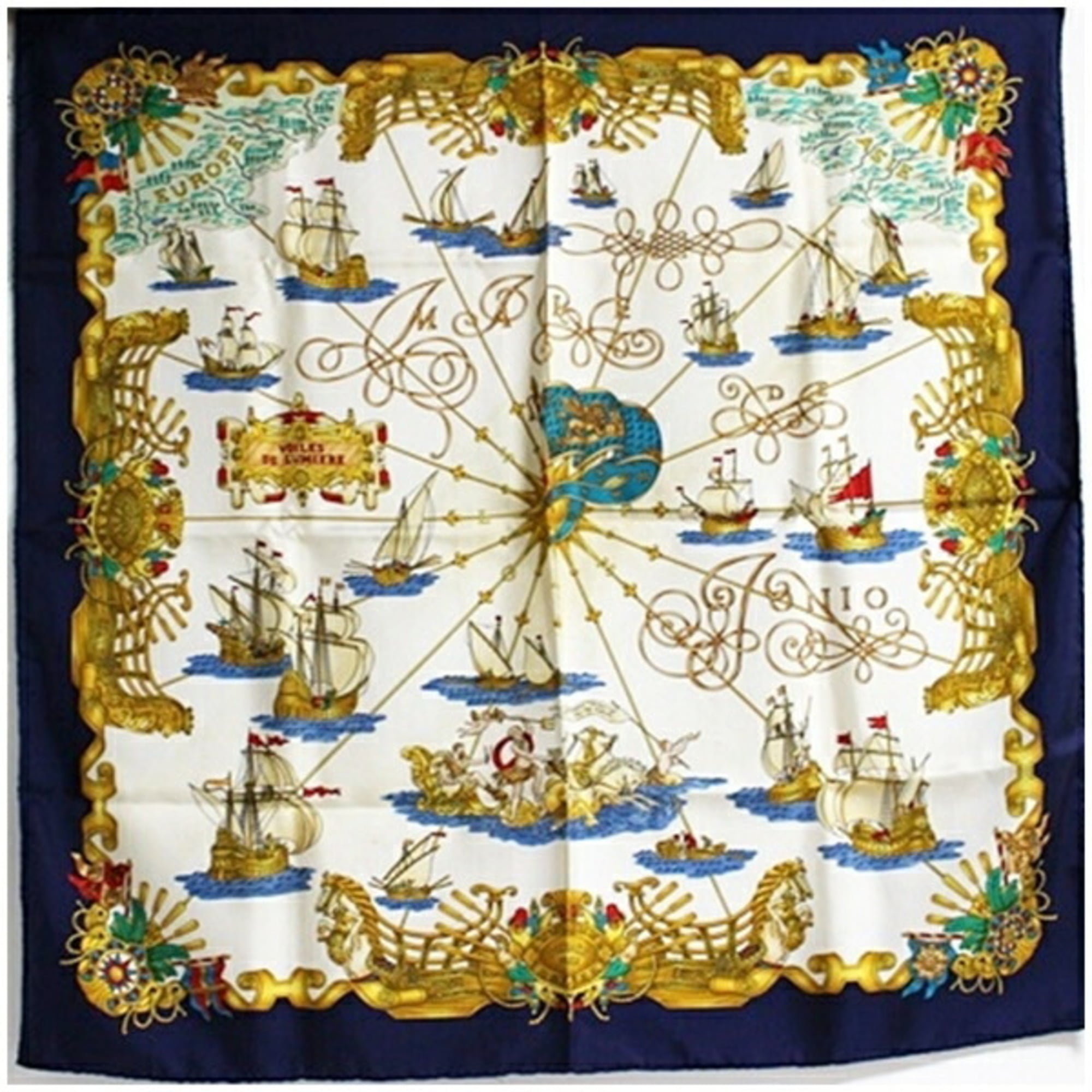 HermÃ¨s Silk Scarf/Muffler CarrÃ© 90 Voiles de LumiÃ¨re (Light Canopy Boat) HERMES Women’s