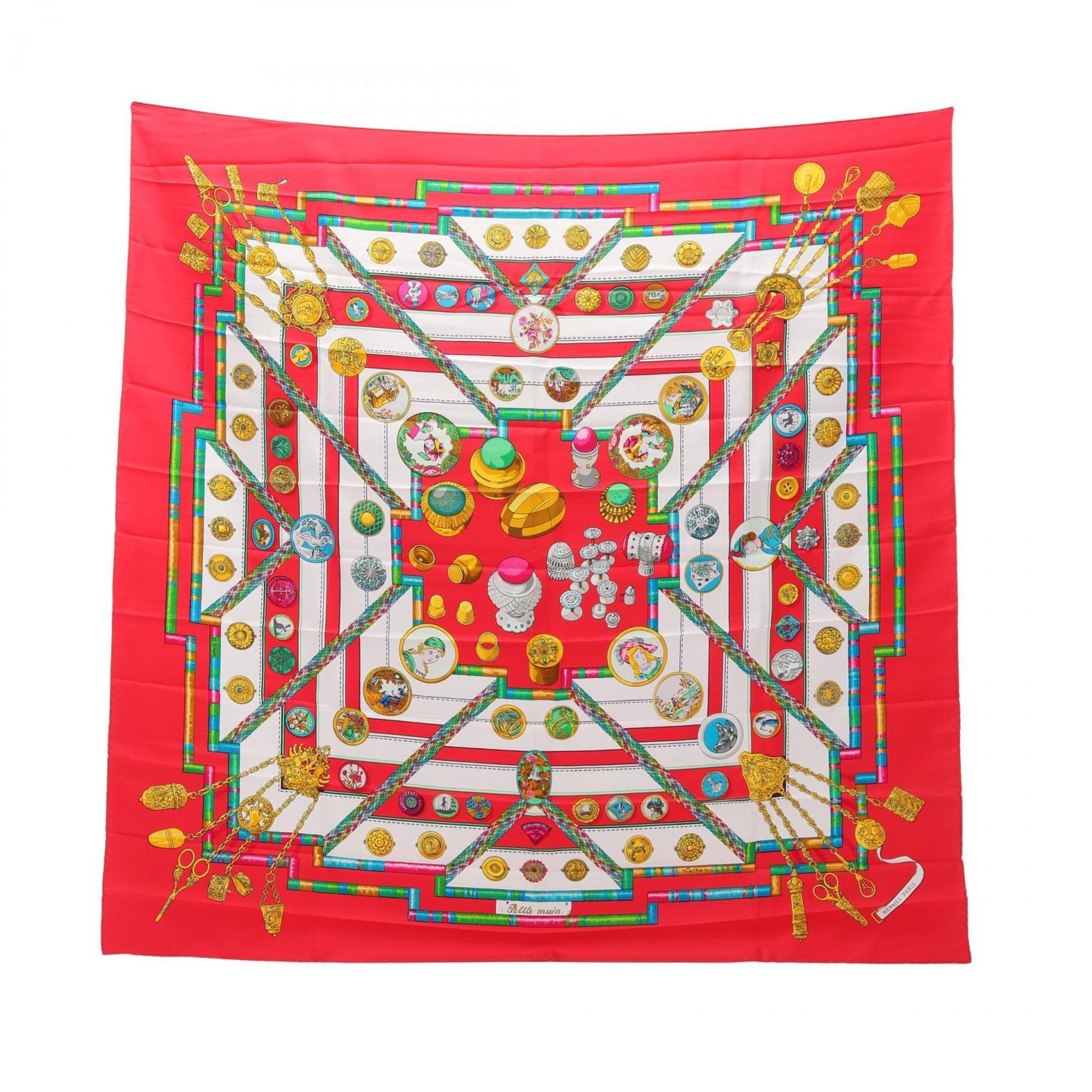 Hermes HermÃ¨s CarrÃ© 90 Petite Main Silk Scarf for Women in Red and Multicolor