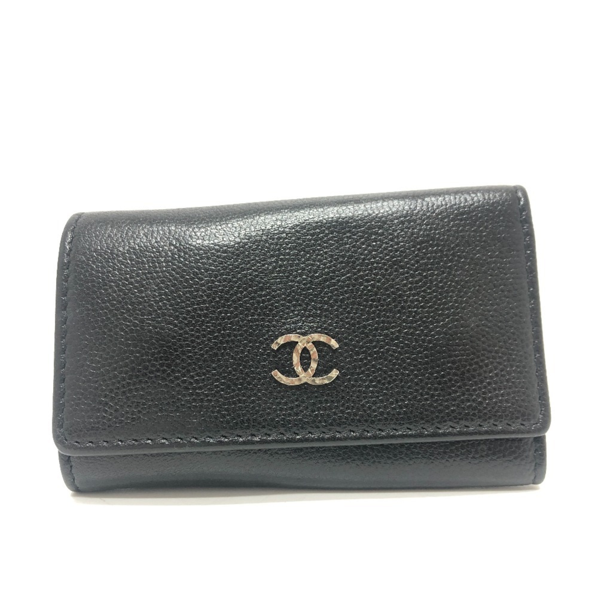 CHANEL Brilliant Coco Mark 6-Key Key Case Soft Caviar Skin Women’s Black