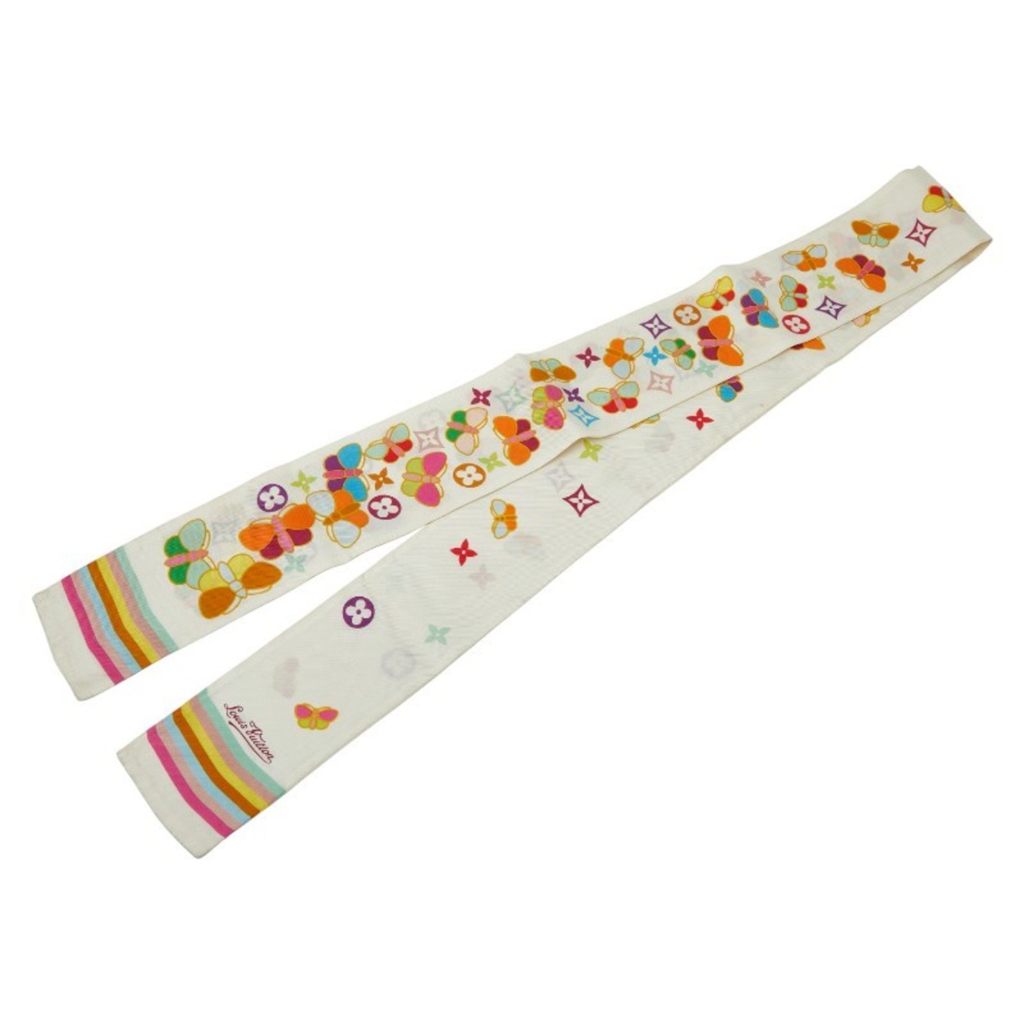 Louis Vuitton Bandeau BB x Takashi Murakami Monogram Butterfly Scarf Muffler in White and Multicolor for Women