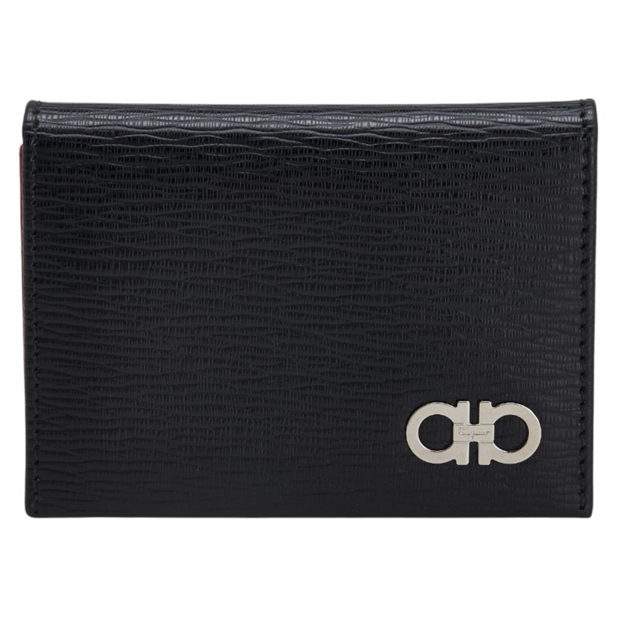Salvatore Ferragamo Gancini Pass Case, Business Card IV-66A062, Black Leather, Men’s