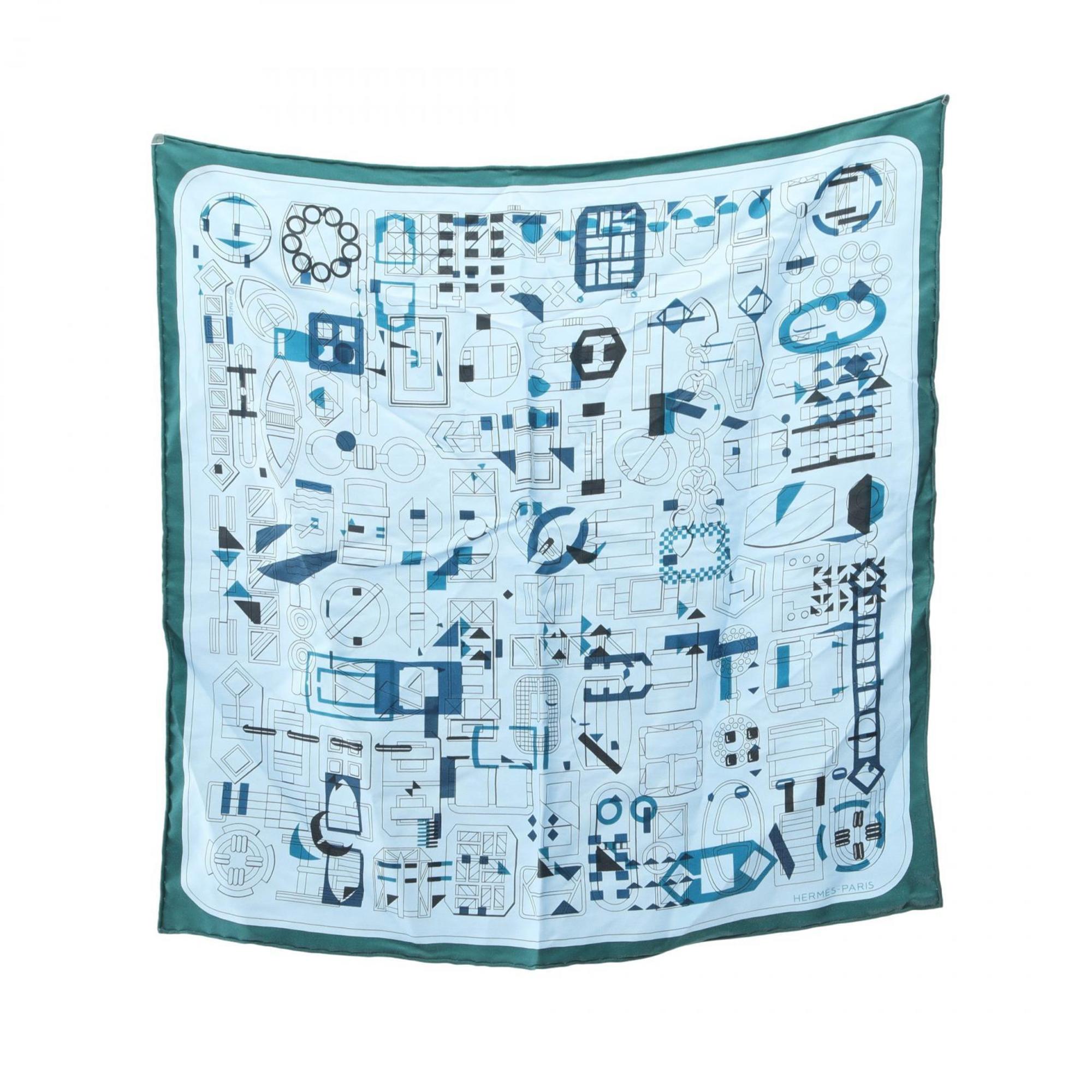 Hermes HermÃ¨s Petit Carre 45 Silk Scarf for Women in Blue and Green