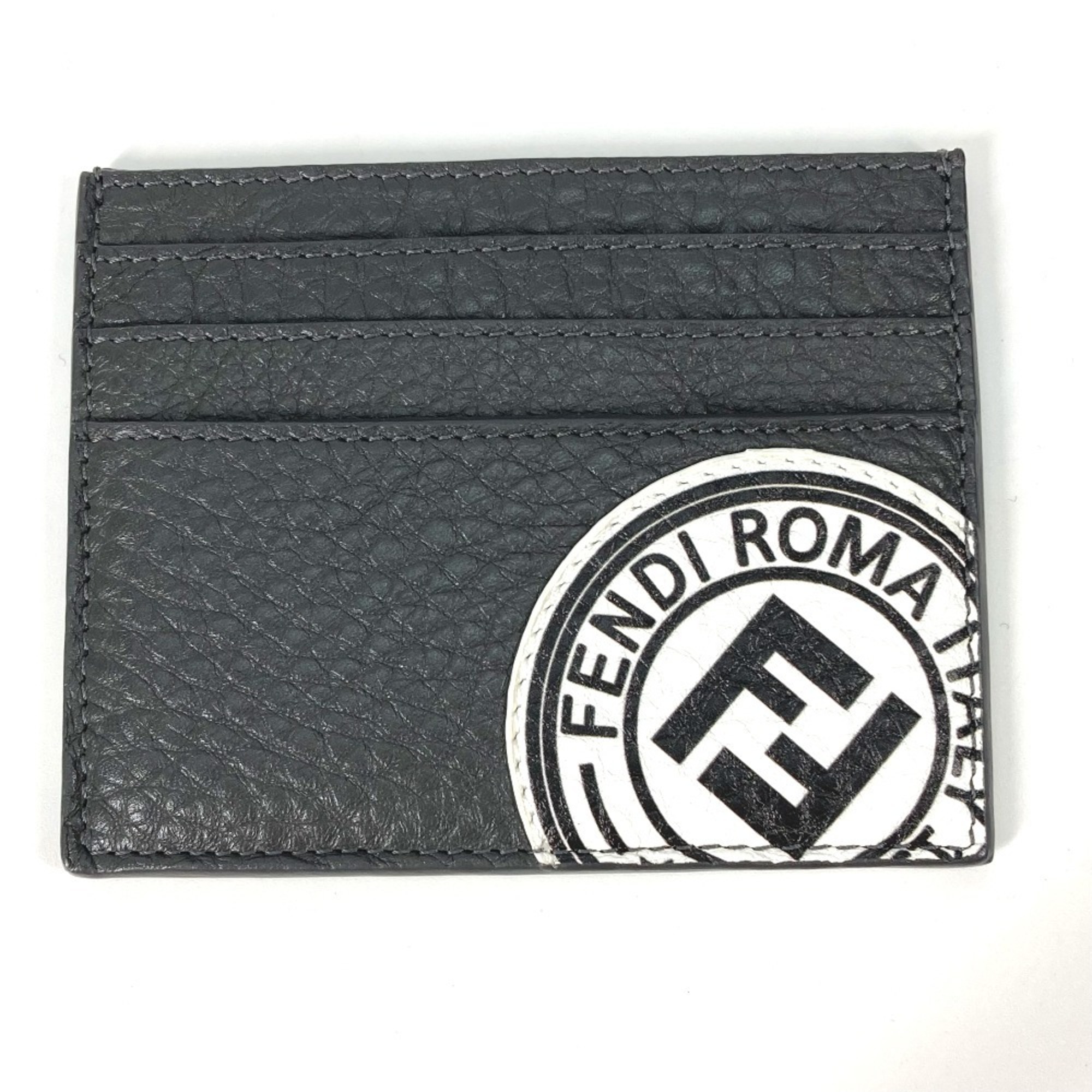 FENDI 7M0164 Logo Two-Tone Business Card Case, Pass Leather, Men’s, Gray