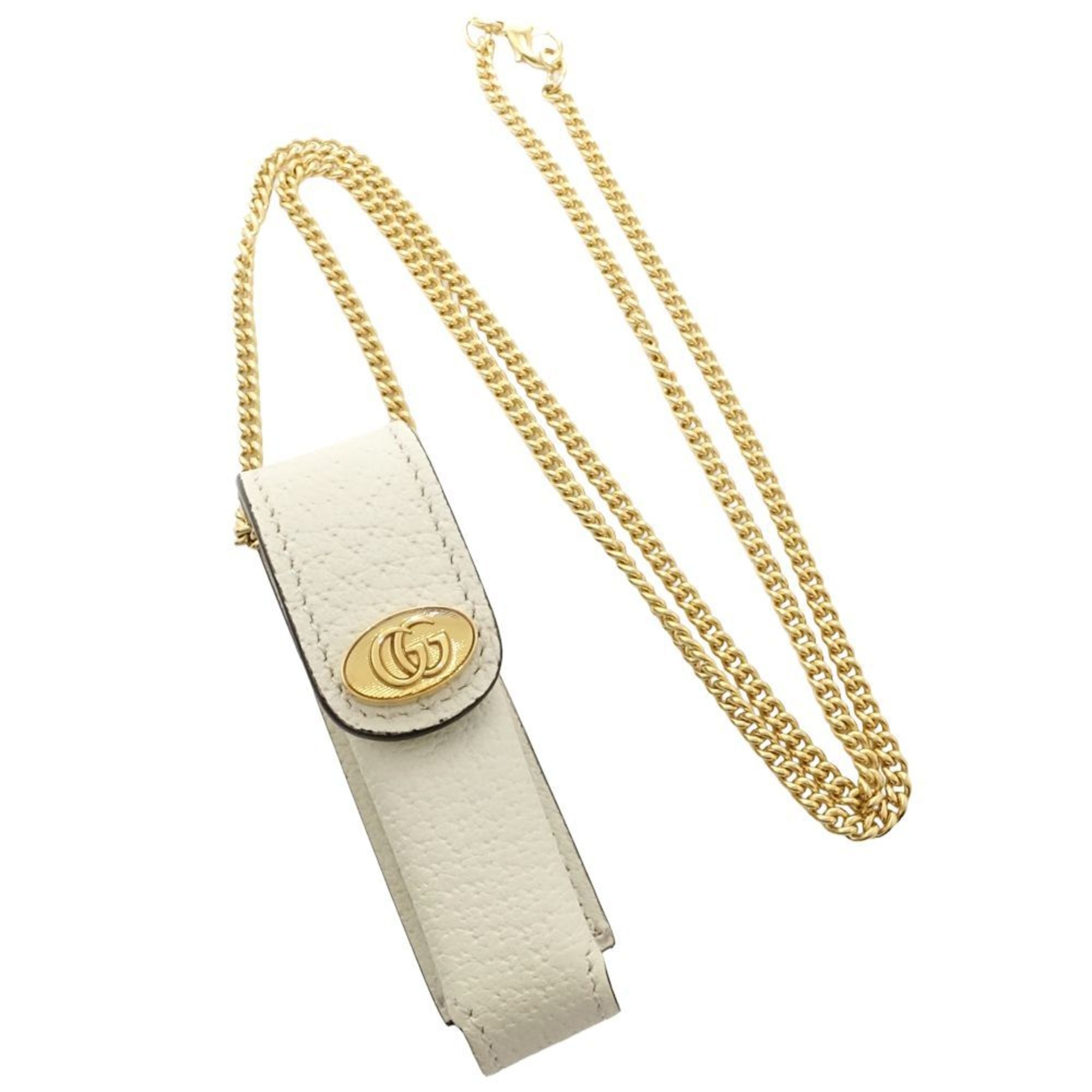 GUCCI Lipstick Case, Double G Leather, White, Women’s, 615998, 181593