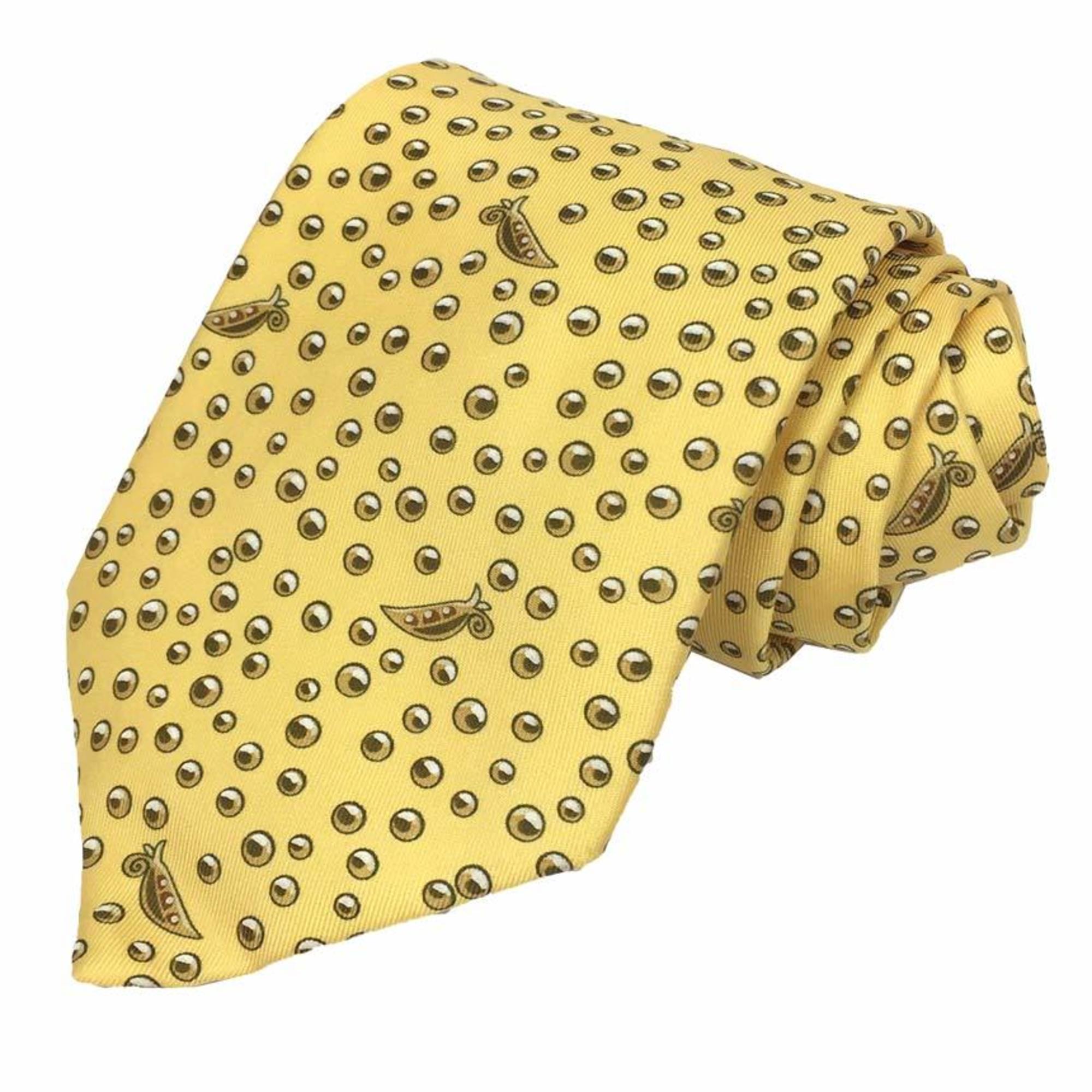 Hermes Tie Bean Pattern 100% Silk Yellow Men’s