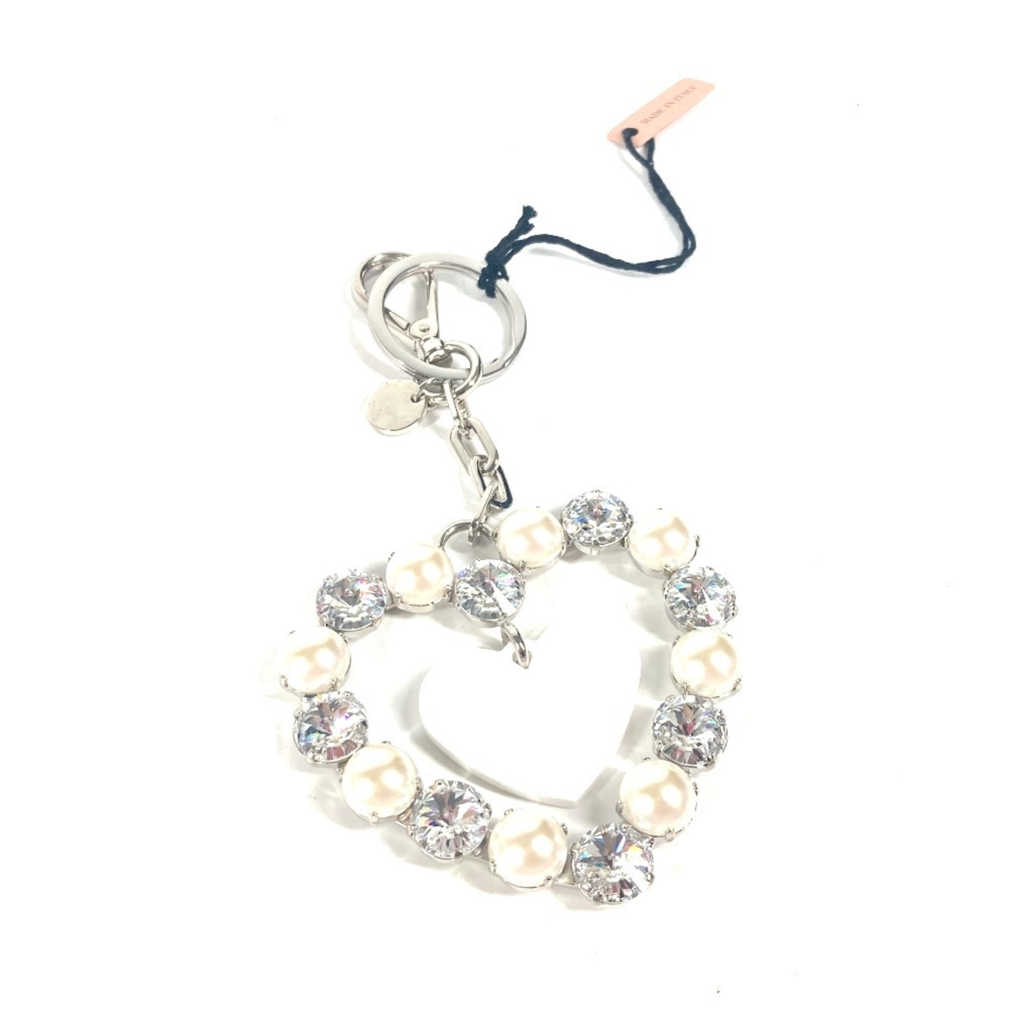 MIU Miu Rhinestone Heart Bag Charm Keychain Metal Women’s Silver