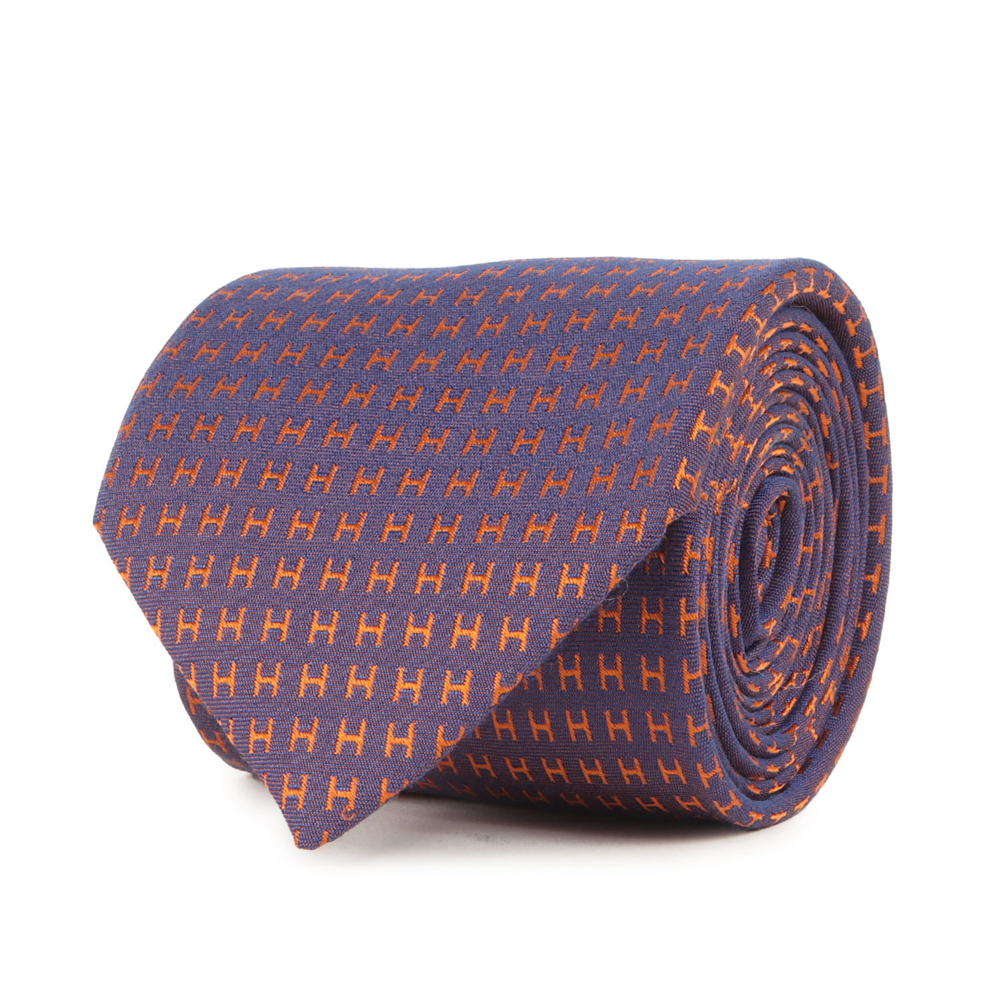 HERMES Men’s Faconnee H Jacquard Silk Tie in Purple and Orange (K4613)