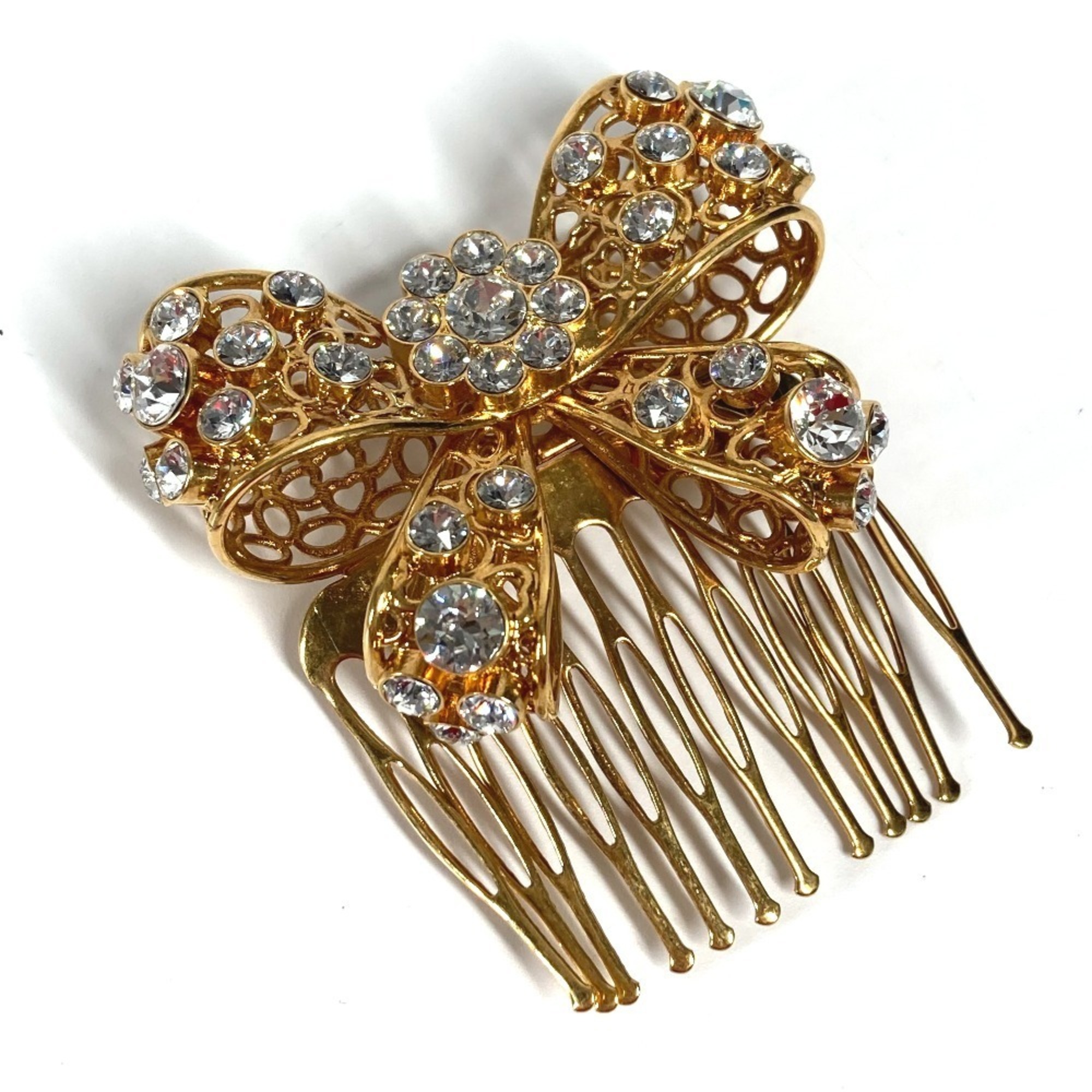 VERSACE Versace Ribbon Rhinestone Hairpin Hair Pick Accessory Metal Women’s Gold