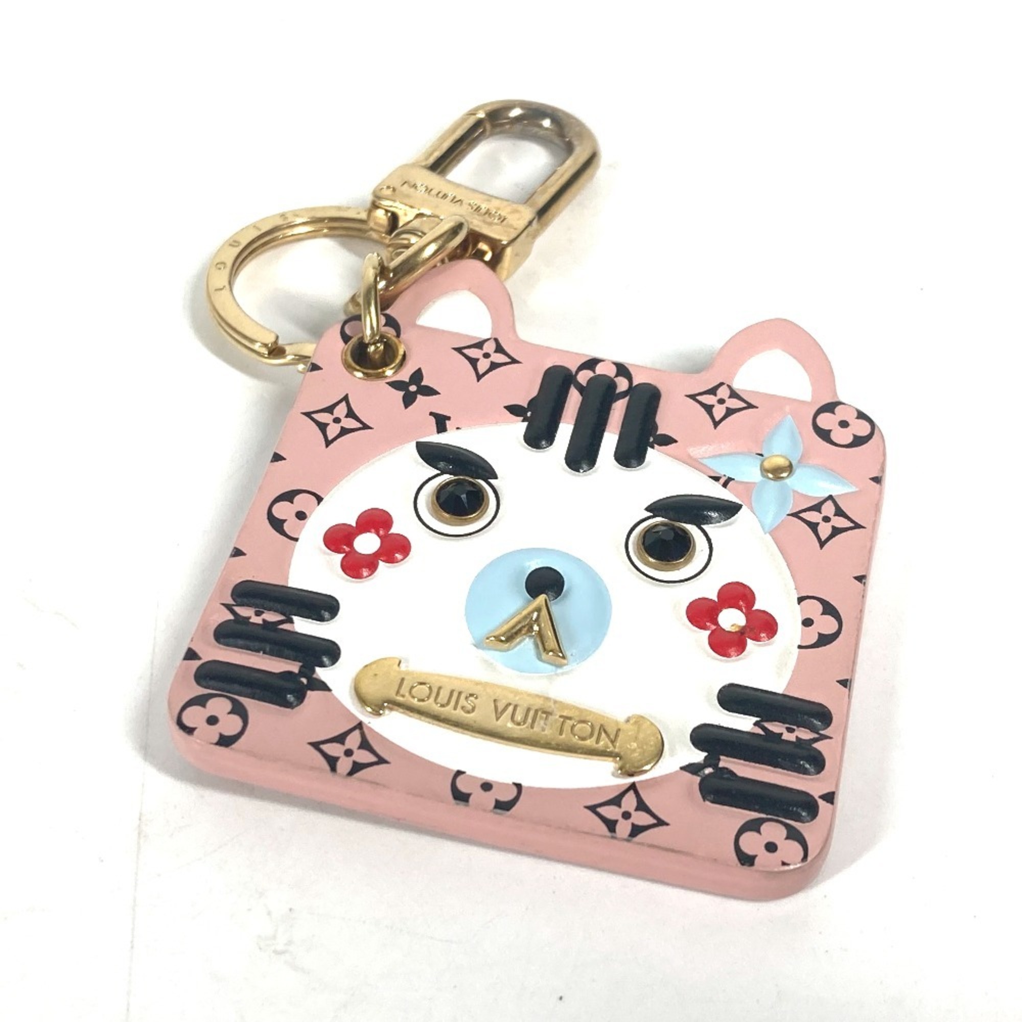 LOUIS VUITTON M68452 Portocle Fun Face Monogram Cat Bag Charm Keychain Leather Women’s Pink