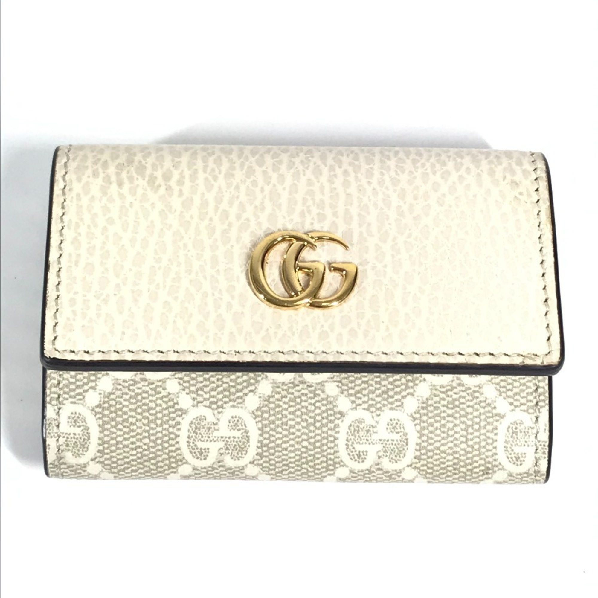GUCCI 456118 Logo GG 6-Key Case, PVC/Leather, Unisex, Beige