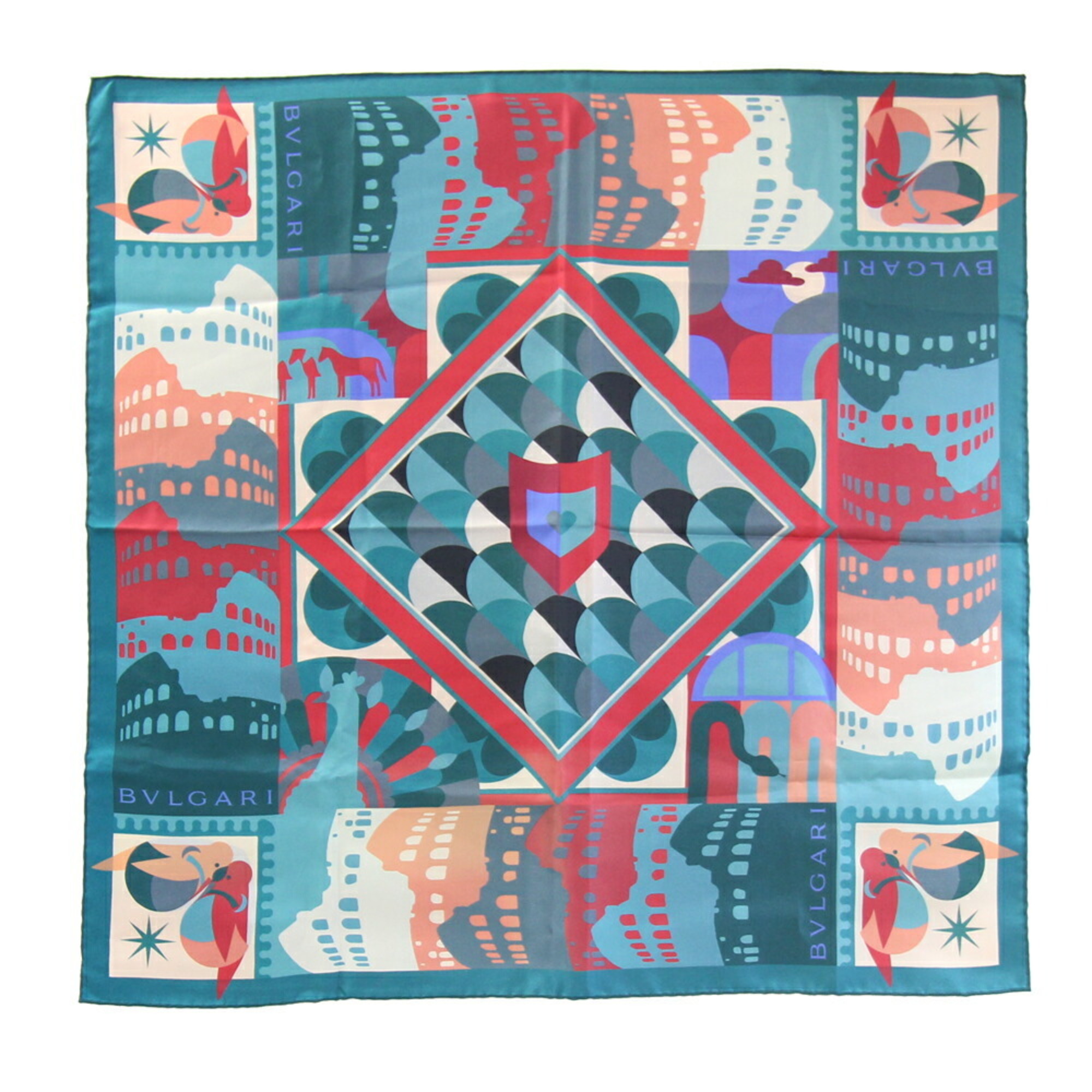 BVLGARI Scarf, Green, 100% Silk, Stole, Women’s