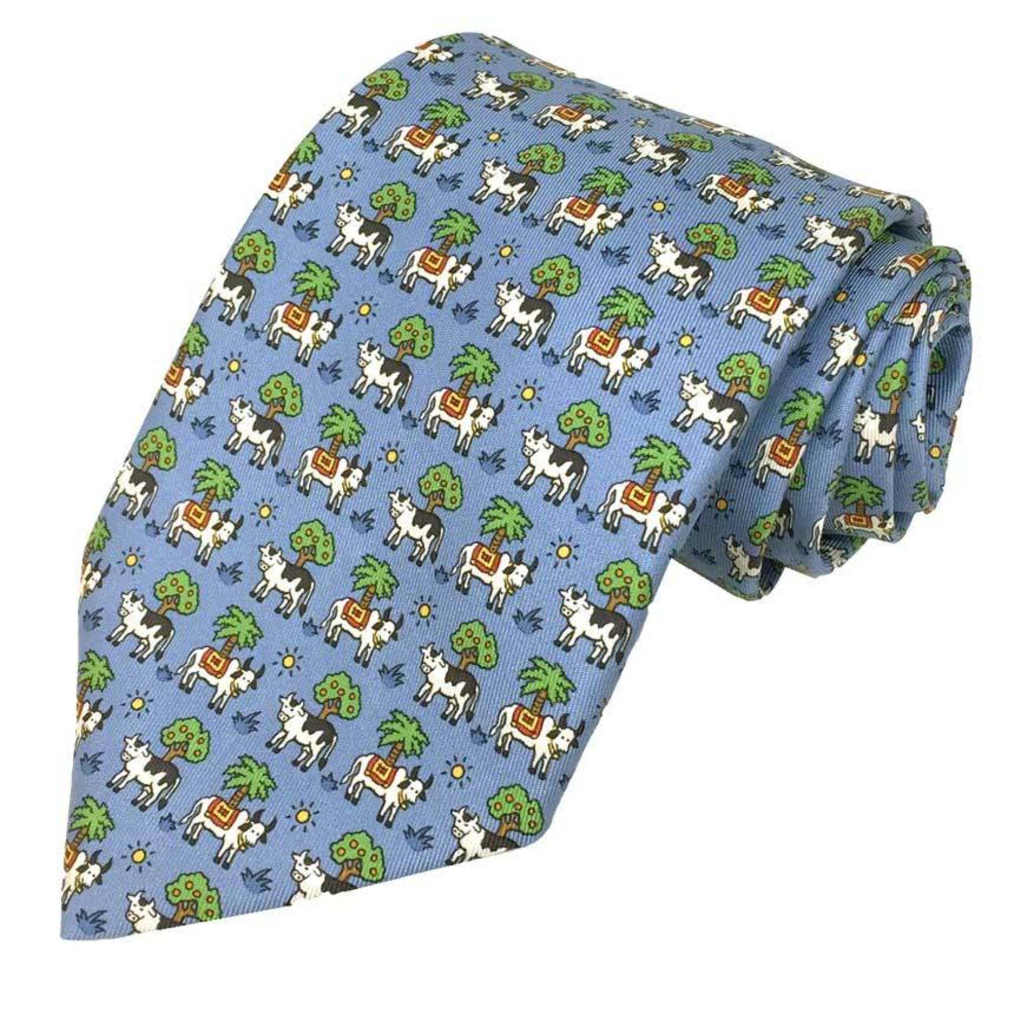 Hermes HERMES Tie COWTIE Cow 005383T-06 Silk Light Blue Men’s