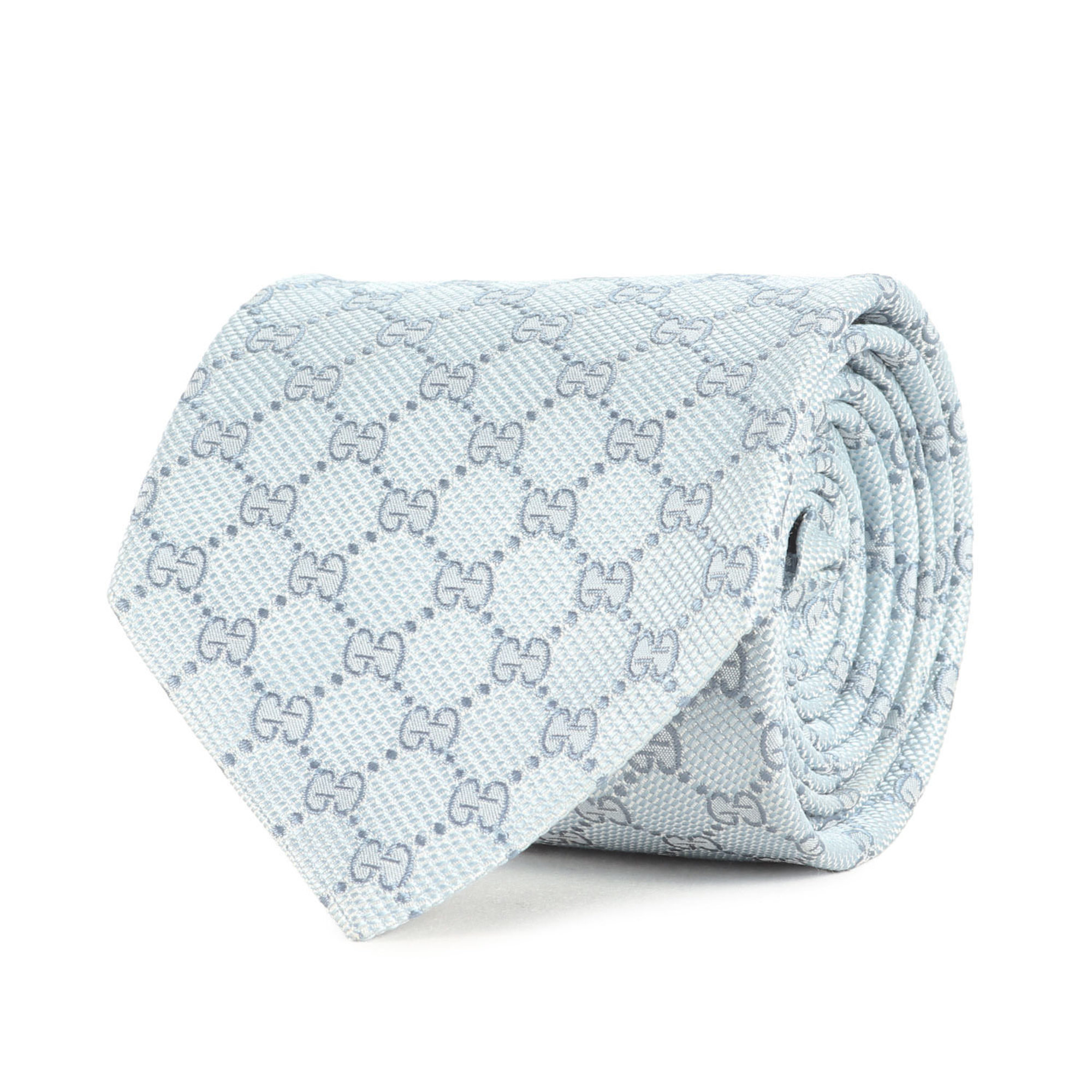 GUCCI Men’s GG Monogram Silk Tie, Recent Model, Light Blue, Size: 148cm x 8cm