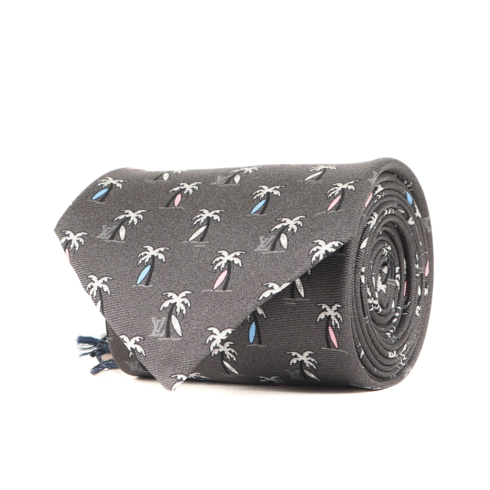 LOUIS VUITTON Palm Tree Monogram Silk Cravate Tie M71735 Charcoal Gray Men’s K4618