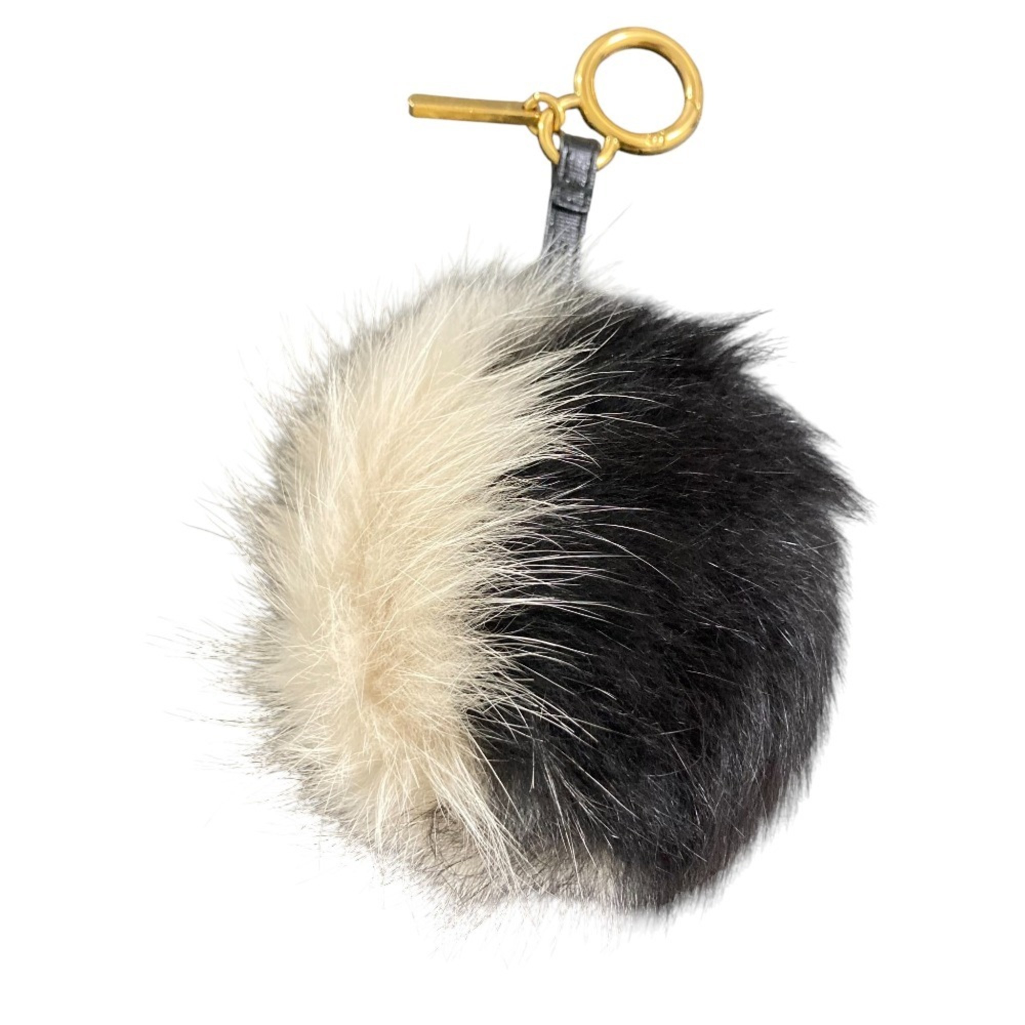 FENDI fox fur keychain bag charm beige x black women’s