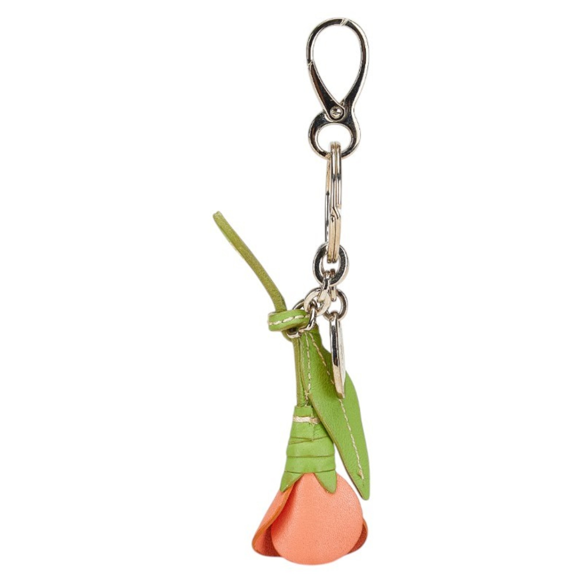 Tod’s Flower Motif Keychain in Green, Pink, and White Leather for Women