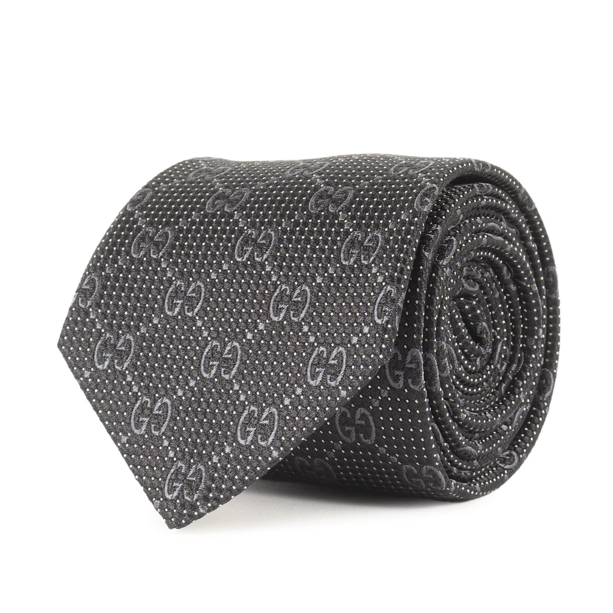 GUCCI GG Monogram Dot Silk Tie, Black, Men’s, Like New, K4616