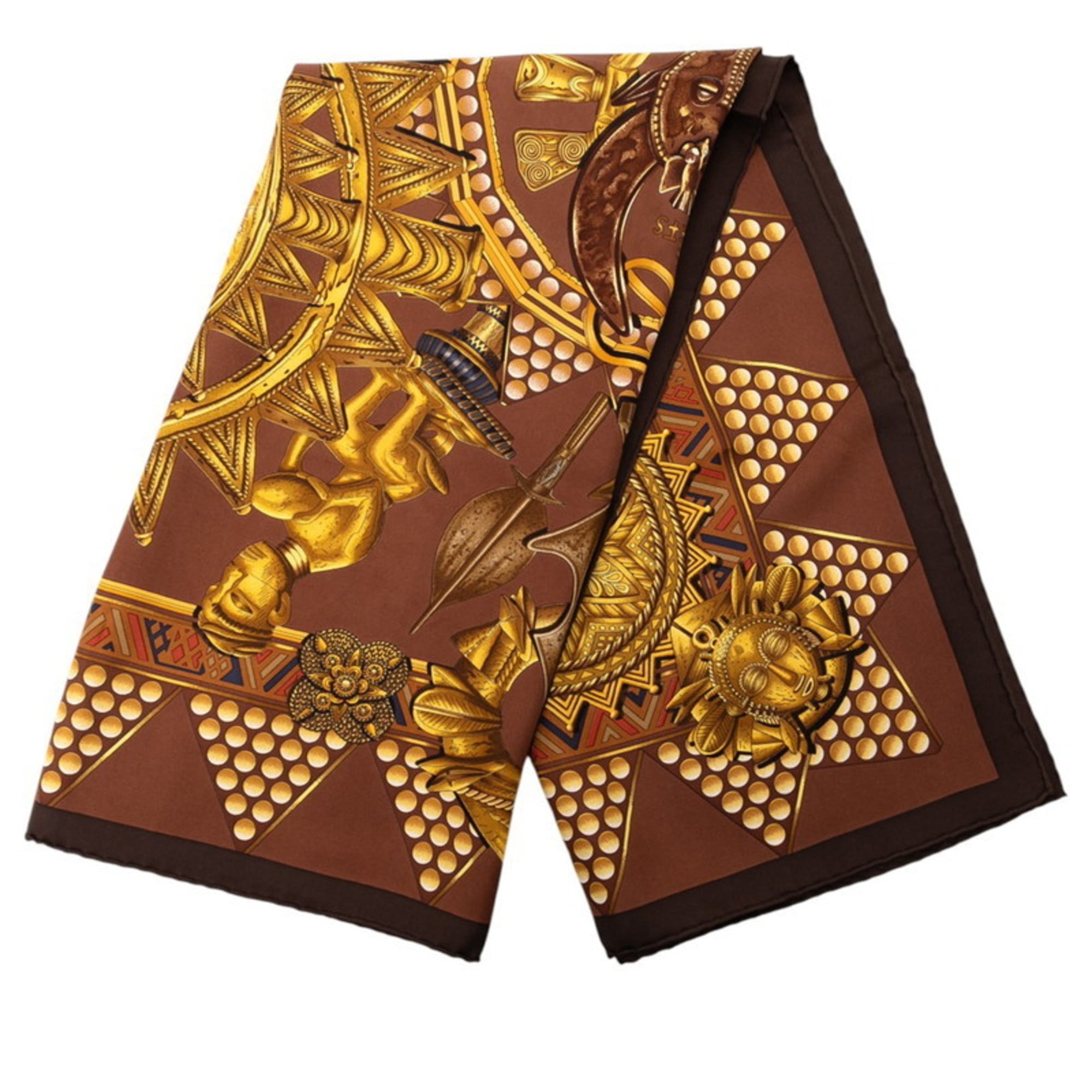 Hermes HermÃ¨s CarrÃ© 90 “LOR DES CHEFS” Gold Chiefs Scarf, Brown Multicolor Silk, Women’s