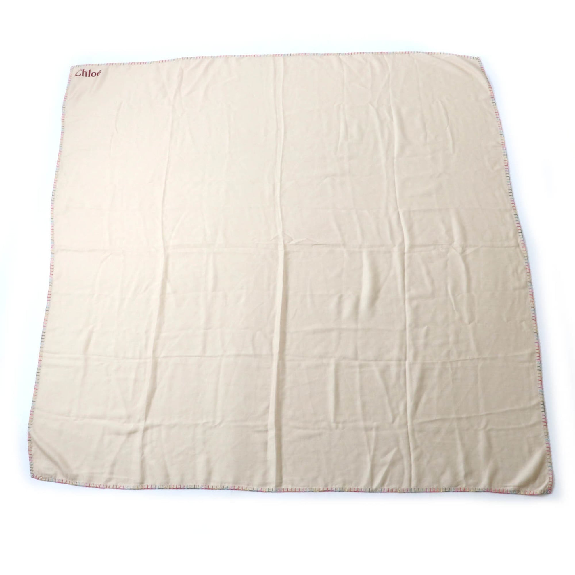 ChloÃ© Chloe 2023 Cashmere and Silk Shawl with Rainbow Stitching, Beige, Authentic, Women’s