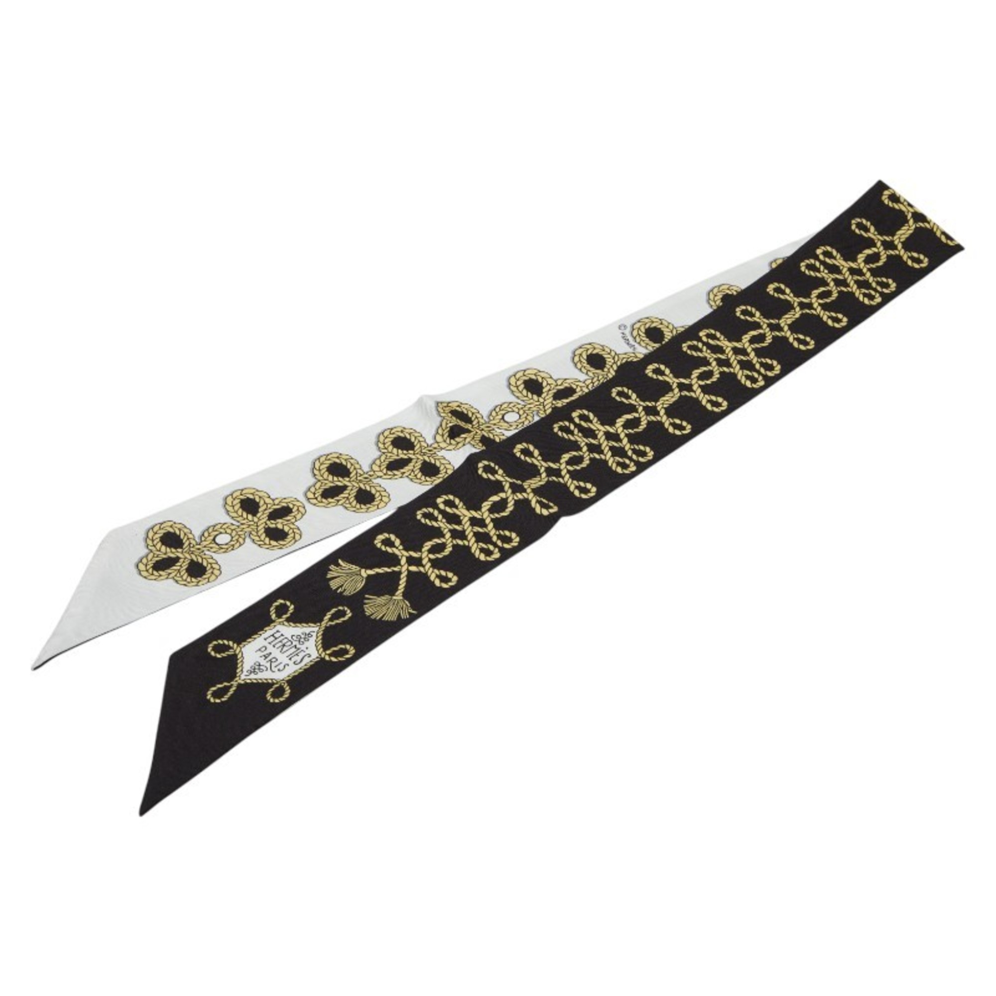 HermÃ¨s Twilly (Galons et Brandebourgs) with Cord and Brandenburg Decoration, Scarf, Black, White, Multicolor, Women’s, HERMES