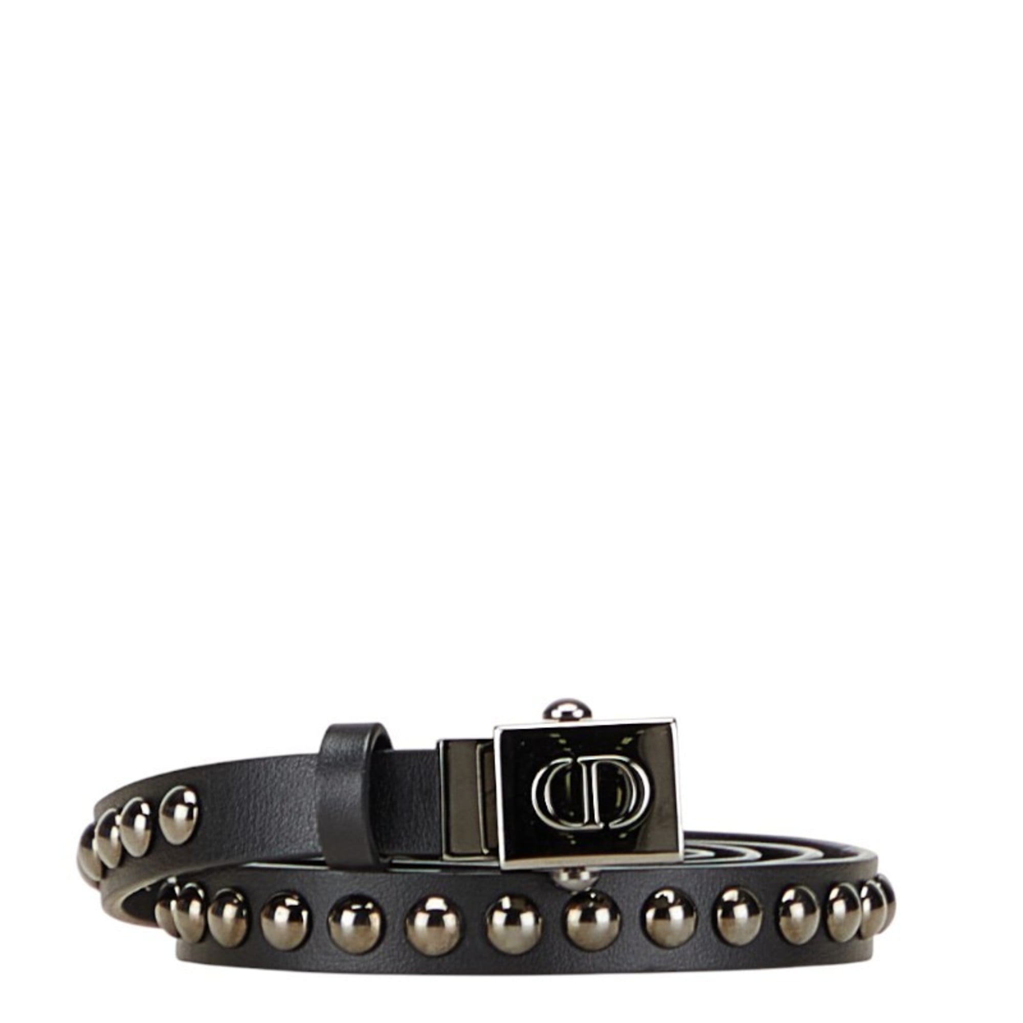 Christian Dior Dior CD logo studded belt in black leather for women.
