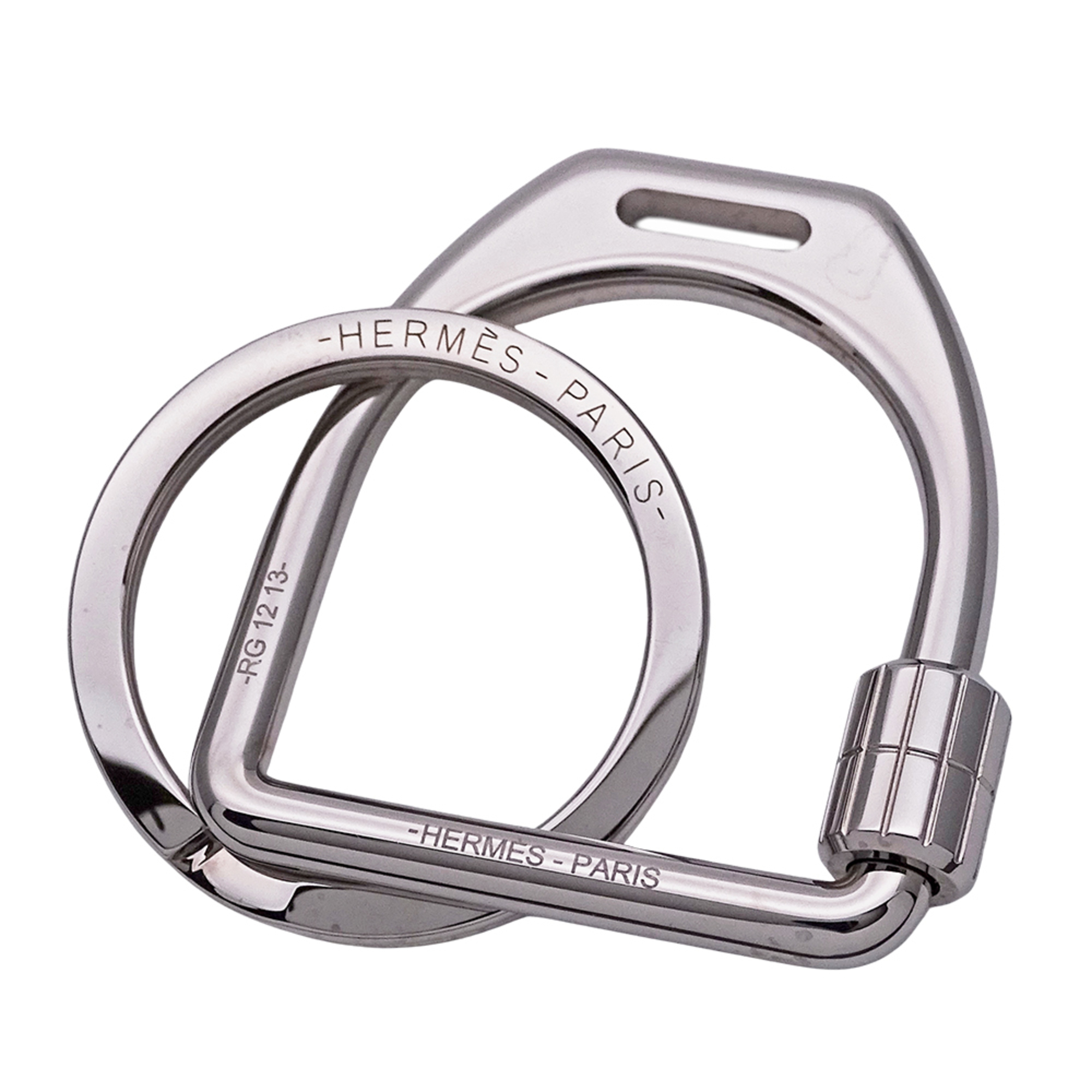 Hermes HermÃ¨s Etrier keychain for men and women, silver, simple design.