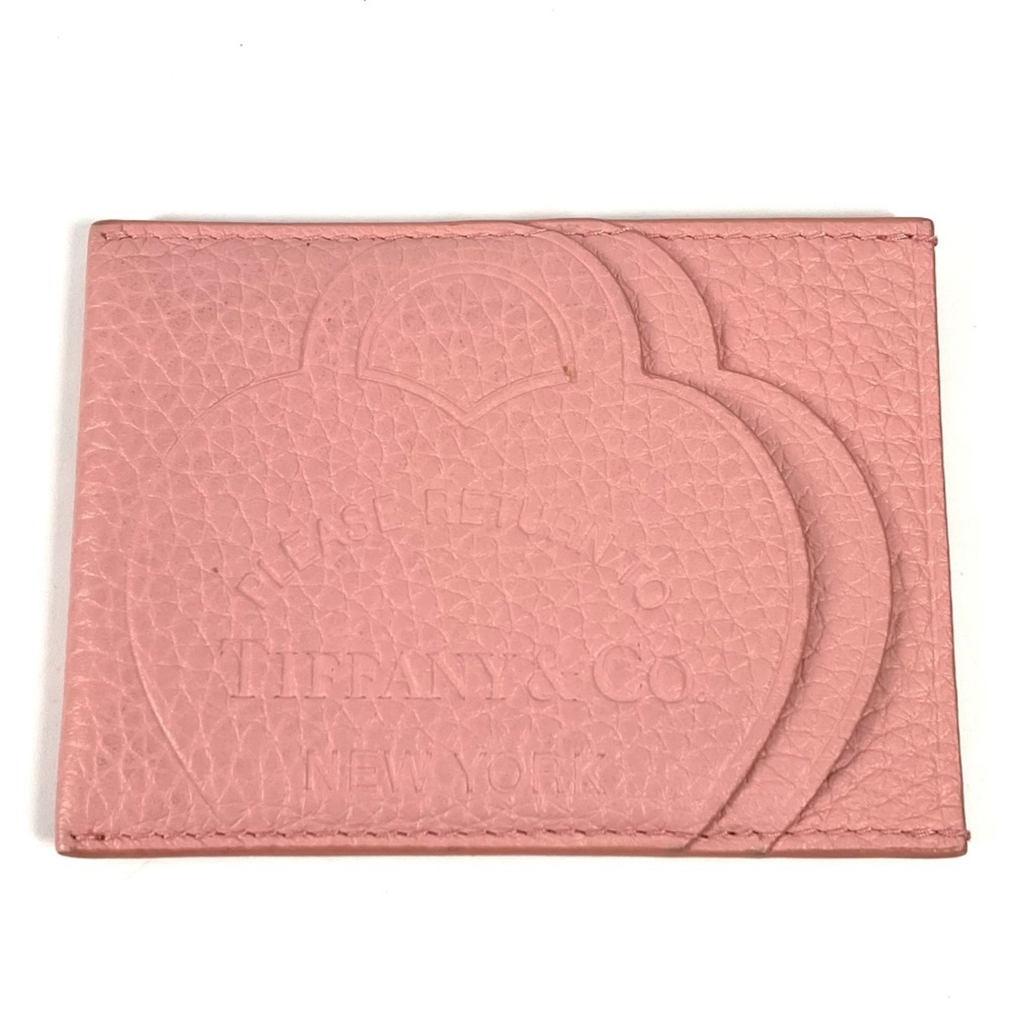 TIFFANY&Co. Tiffany Heart Logo Return to Business Card Holder Pass Case Holder/Card Leather Women’s Pink Like New