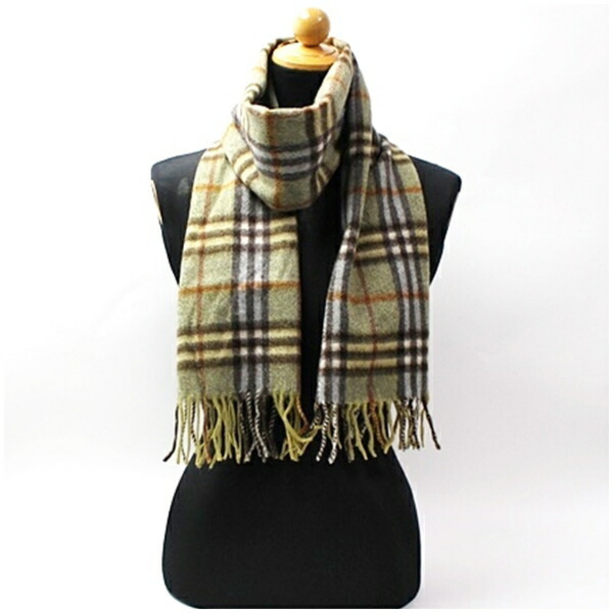 Burberry Cashmere Scarf, Khaki x Check, 31 154 cm, Men’s and Women’s