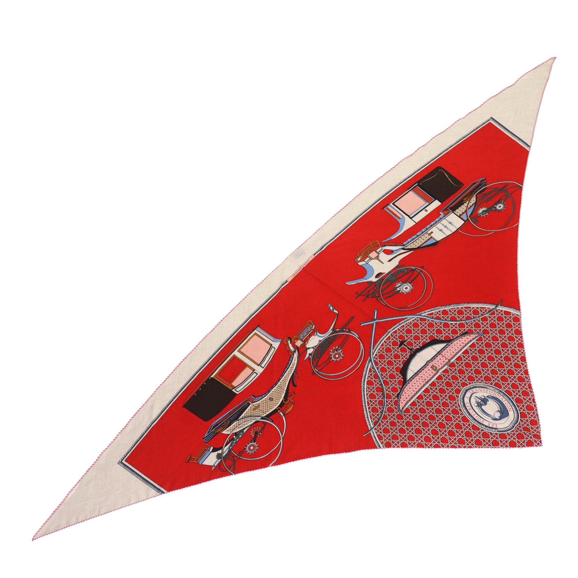 HERMES Triangle Geant Folding Canopy Carriage, Cashmere and Silk, Naturel Rouge Bleu, Large Shawl/Stole, Box Included, Made in France, Women’s