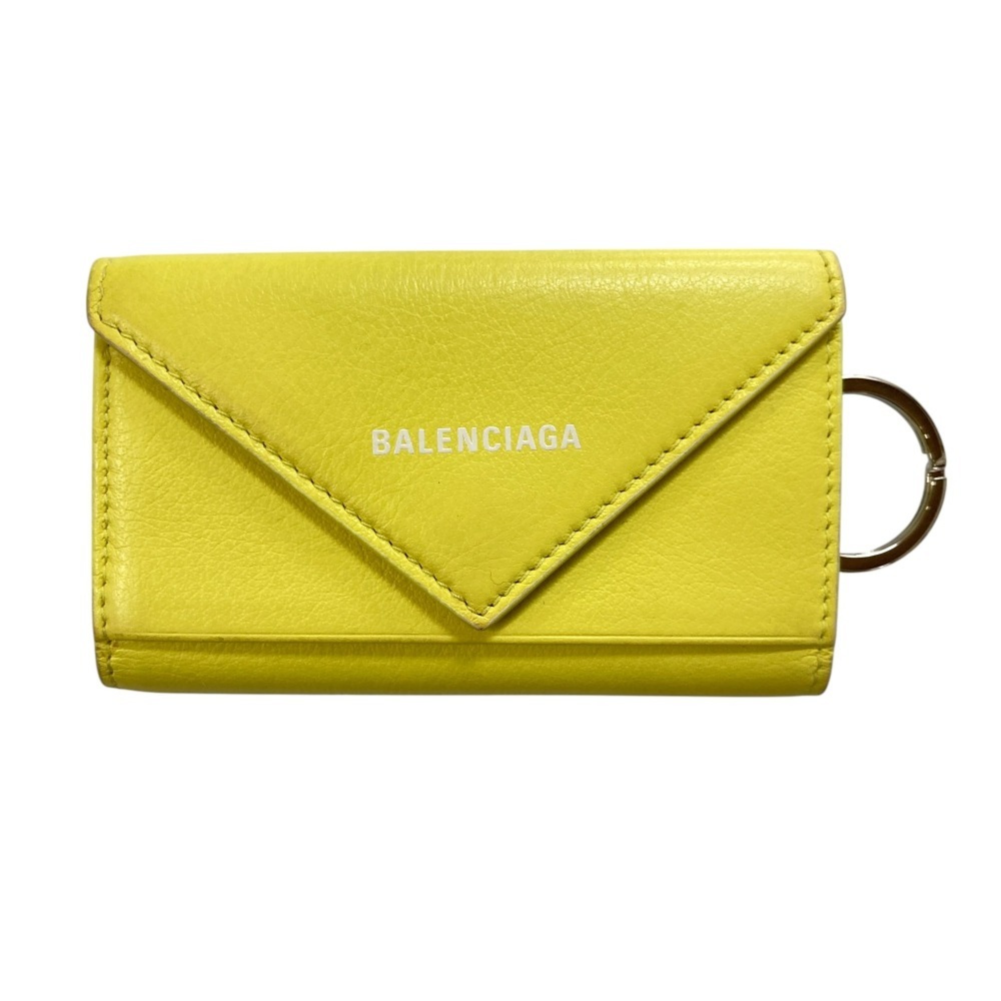 BALENCIAGA PAPER Leather Logo Tri-fold 6-ring Key Case Ring 499204ãƒ»7495ãƒ»Sãƒ»568148 Yellow Men’s Women’s
