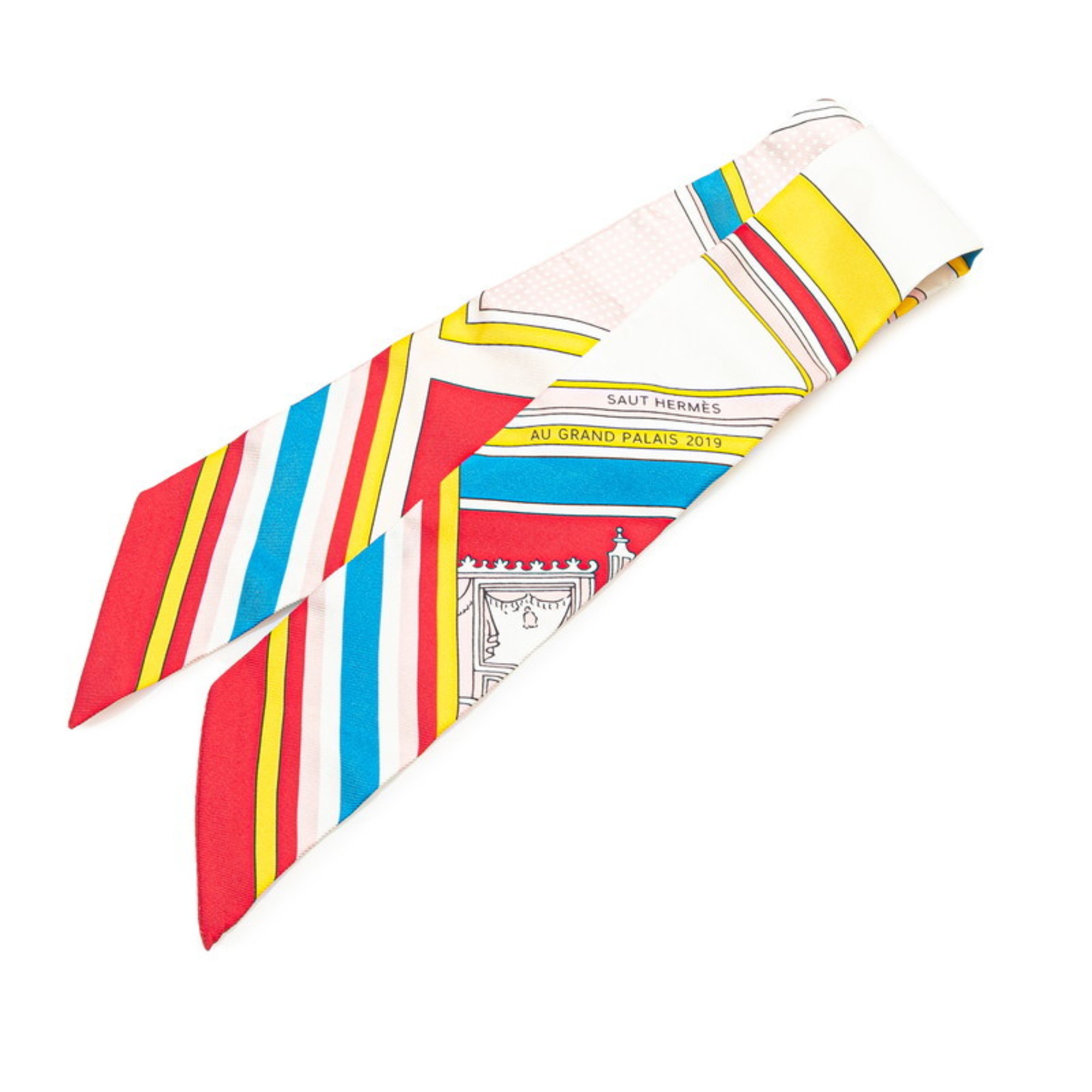 Hermes Twilly Washington’s Carriage Detail George Scarf Muffler White Multicolor Silk Women’s HERMES