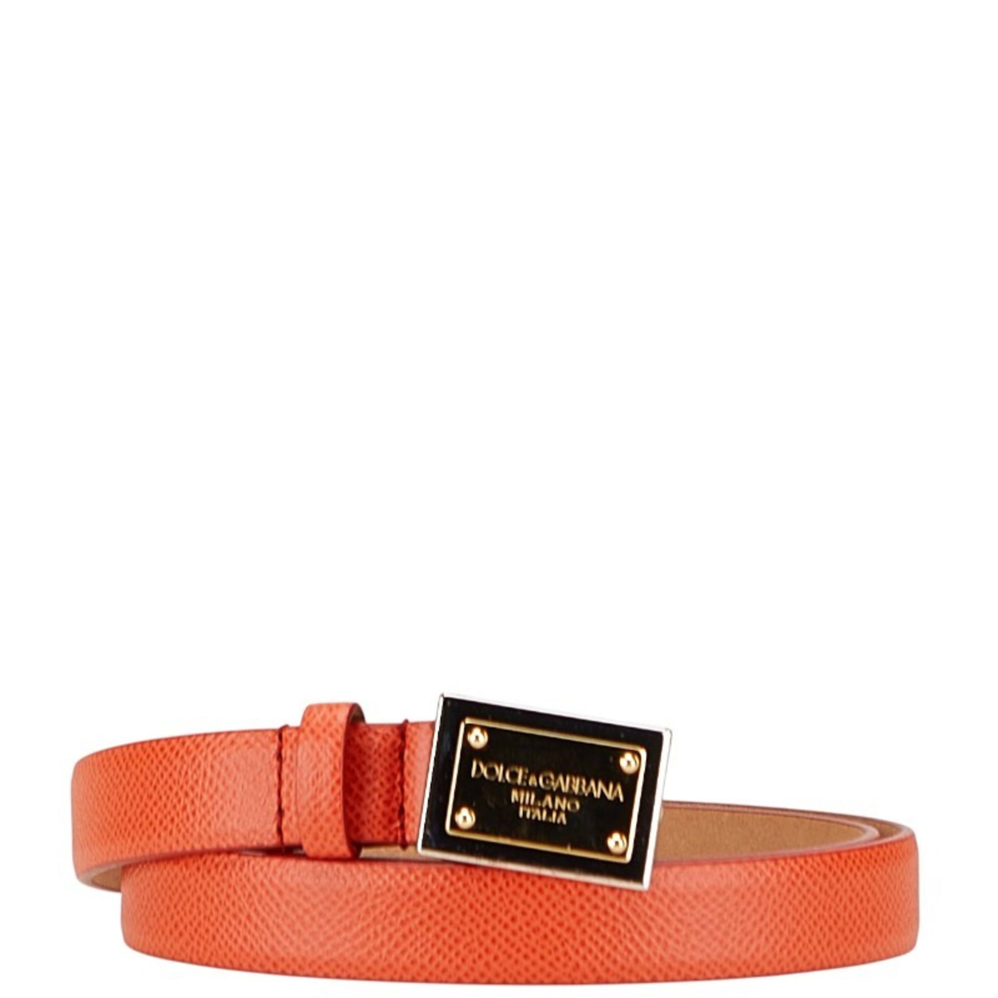 Dolce & Gabbana Logo Plate Belt 75.30 BE0795 Orange Leather and Metal Women’s DOLCE&GABBANA