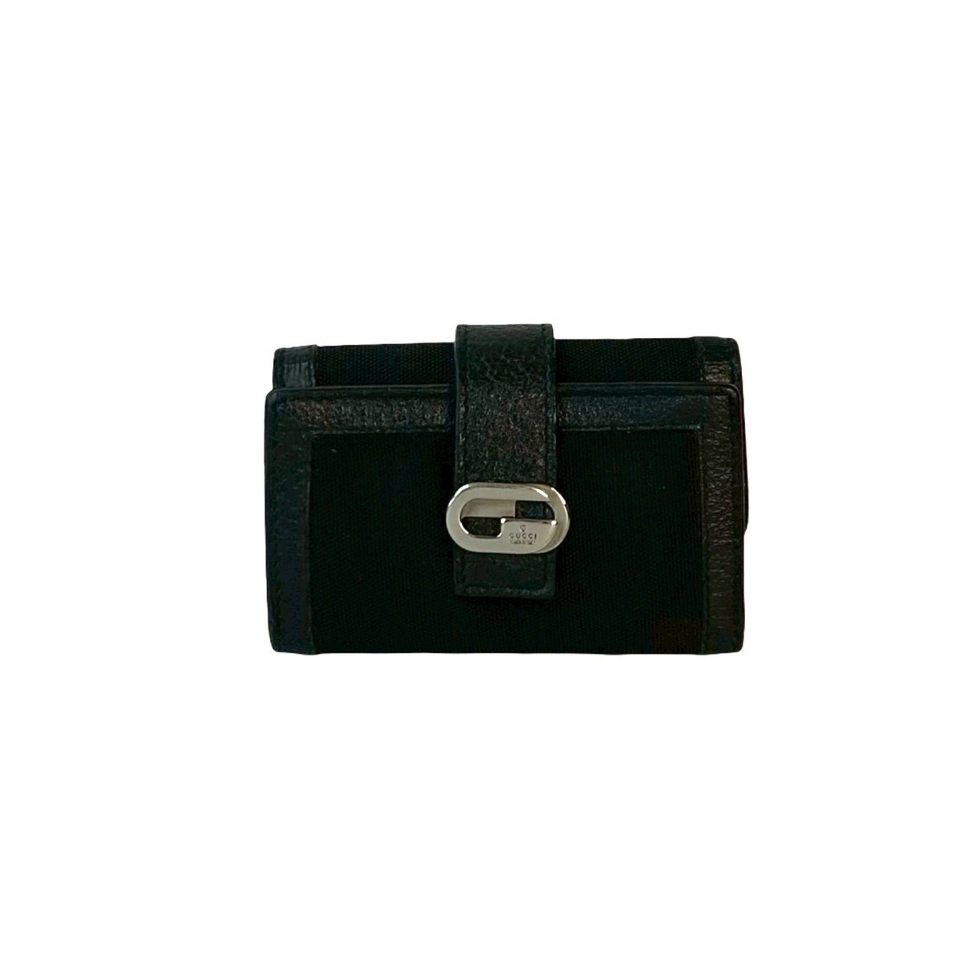 GUCCI G logo engraved leather and nylon tri-fold key case with holder, black, 34966