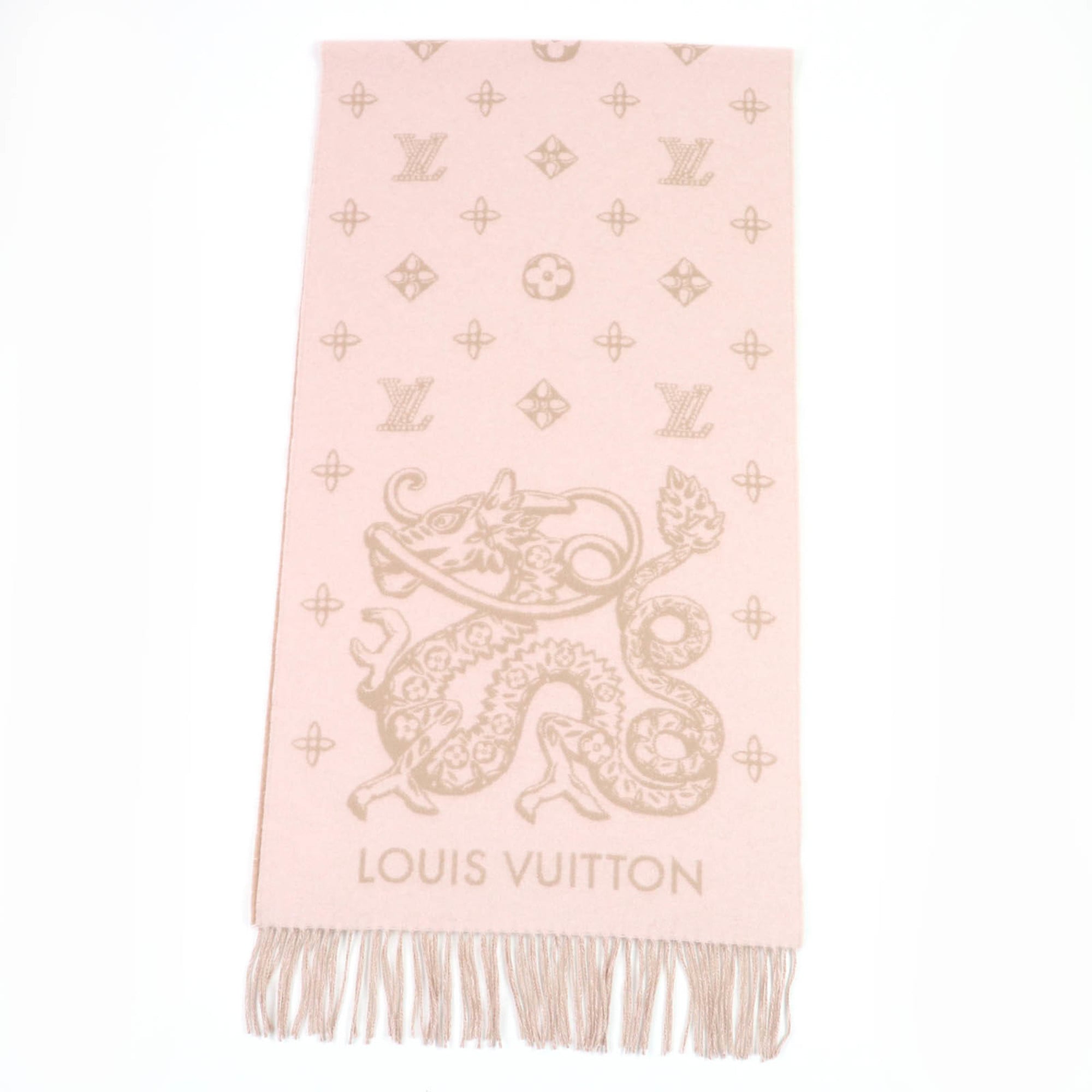 LOUIS VUITTON Echarpe Reykjavik Precious Dragon 100% Cashmere Scarf, M79543, Pink, Made in Italy, Authentic, Women’s