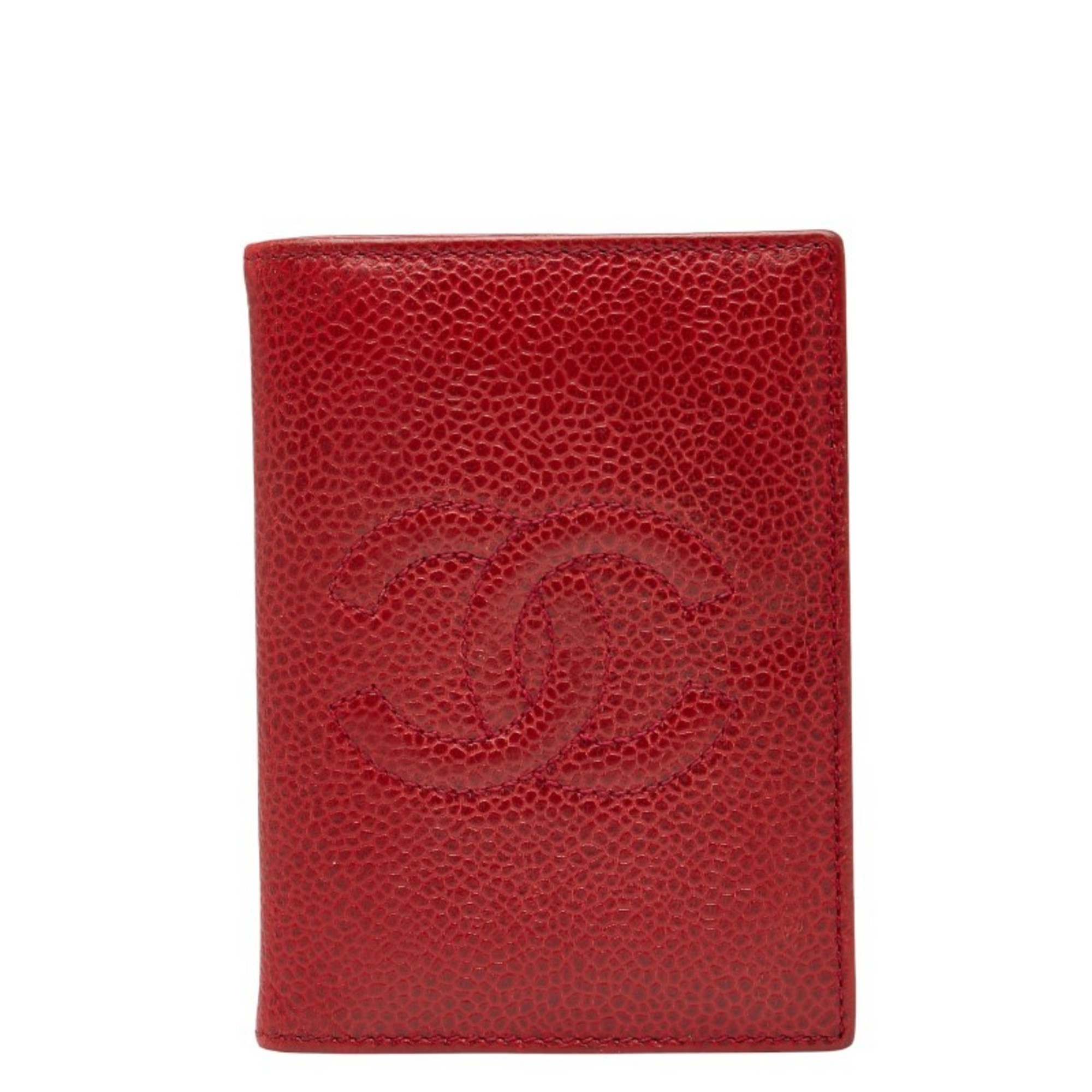 CHANEL Coco Mark Business Card Holder/Card Case, Red Caviar Leather, Women’s