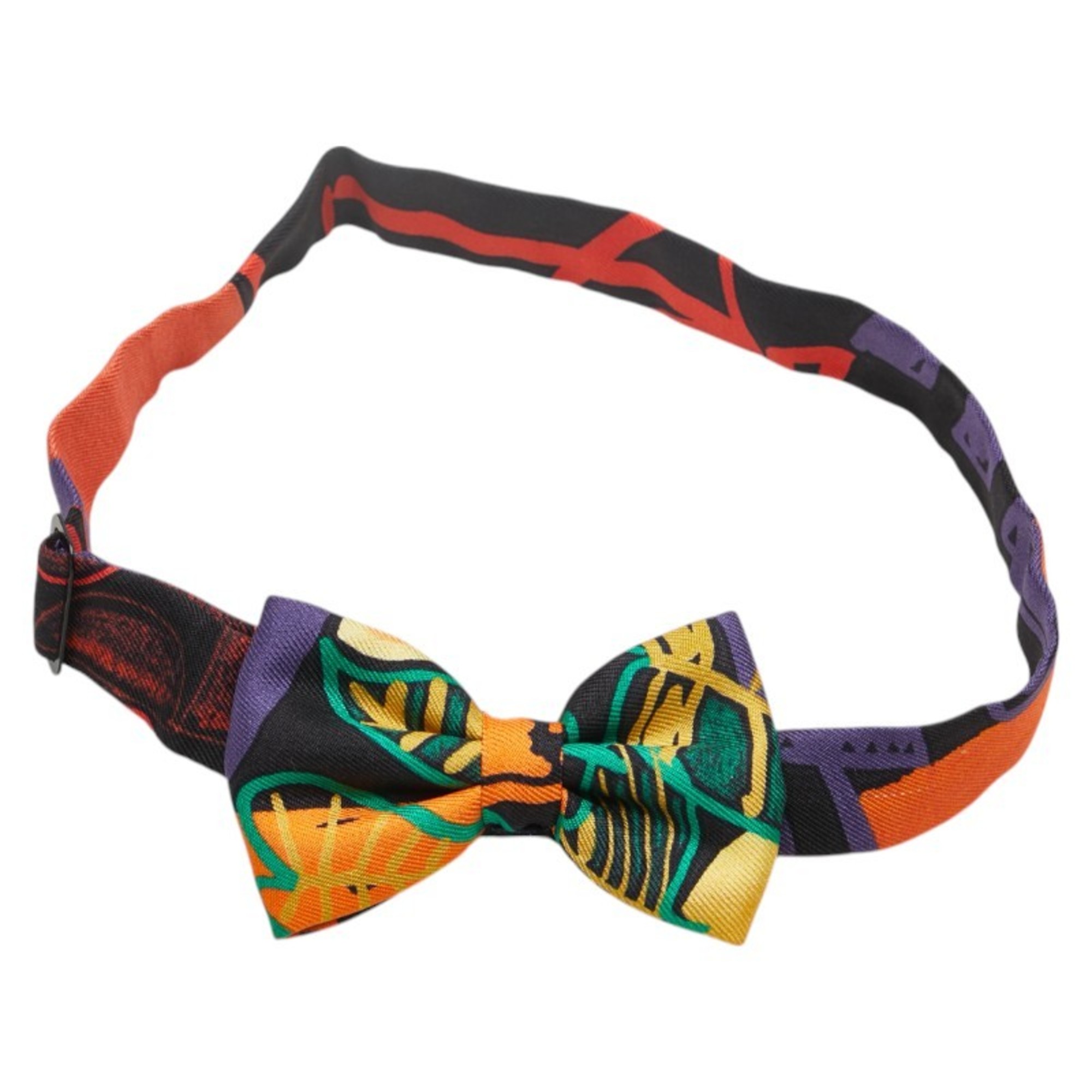 Hermes Nou Papillon Bow Tie Ribbon Orange Black Green Multicolor Silk Men’s HERMES