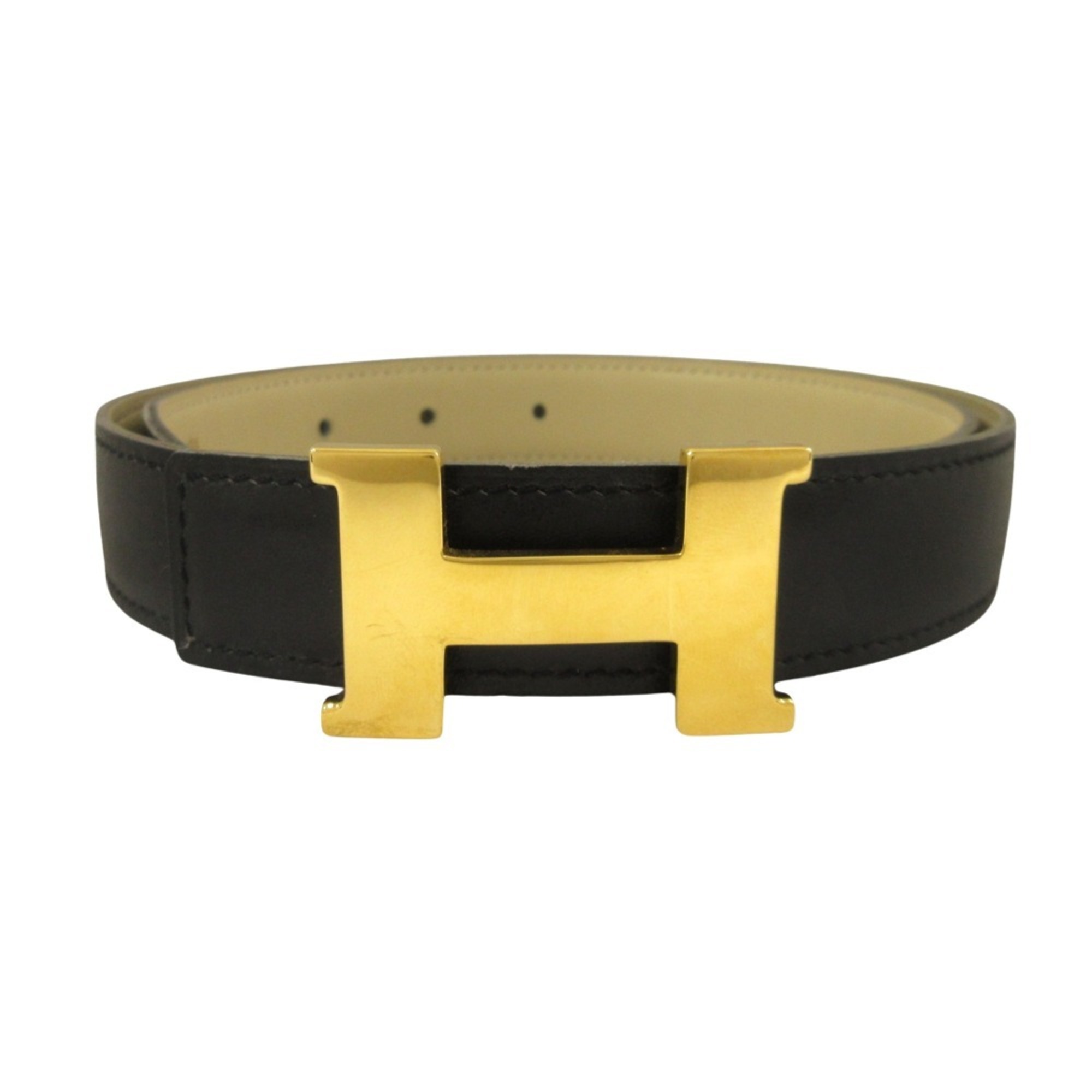 HERMES 90s Constance Reversible Leather Belt (B Stamp, Made in 1998) Black, Light Beige, and Gold. Women’s.