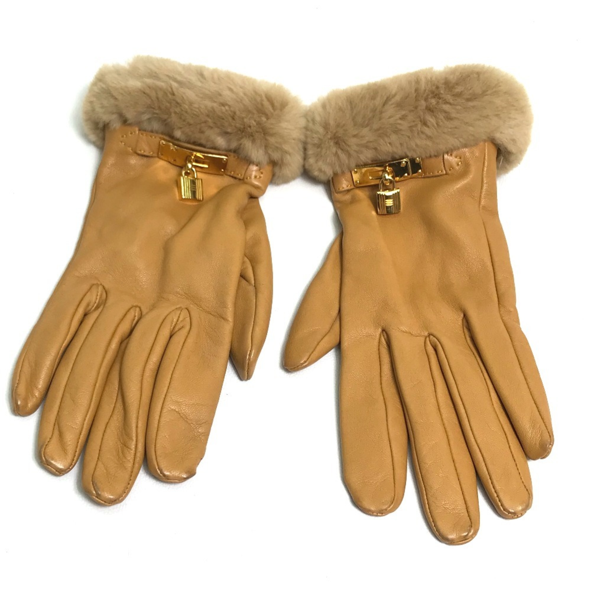 HERMES Cadena Charm Princess Leather Gloves for Women, Natural Sable Beige