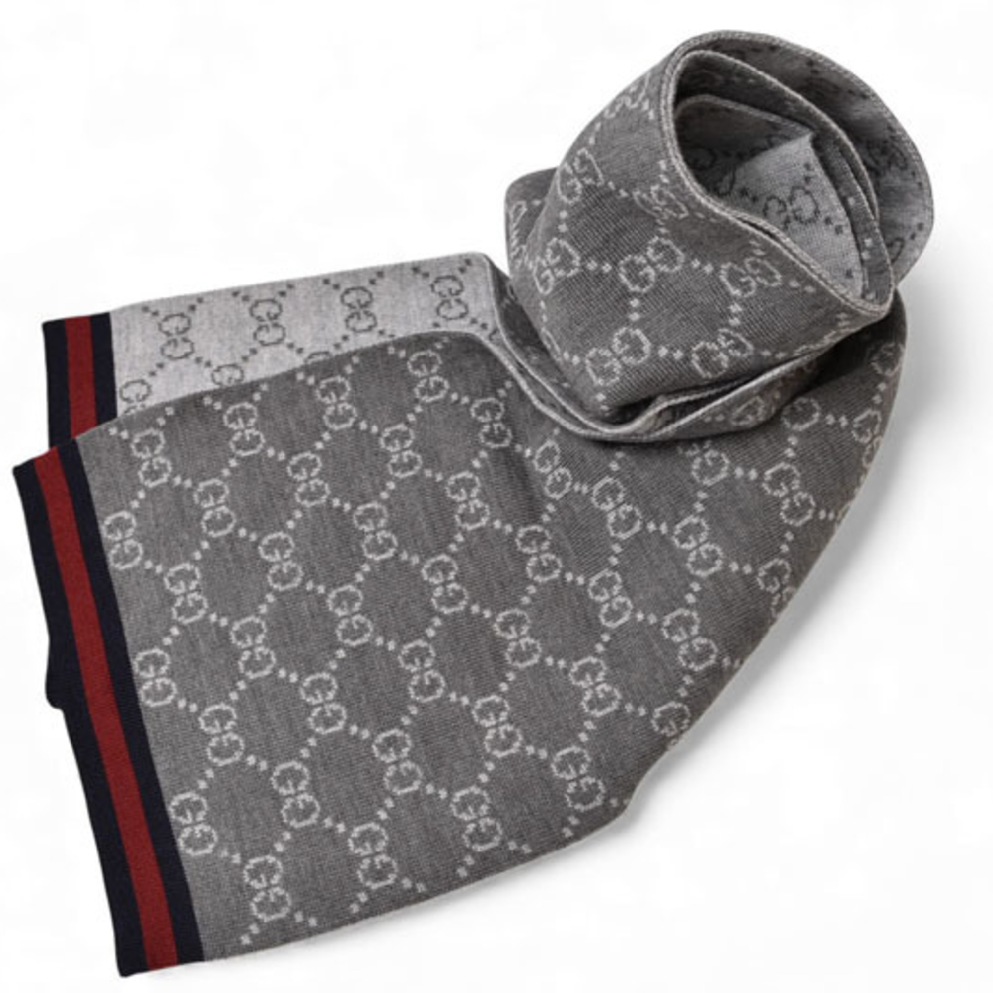Gucci Winter Scarf, 100% Wool with GG Pattern, Light Gray, 325806 3G206 1263