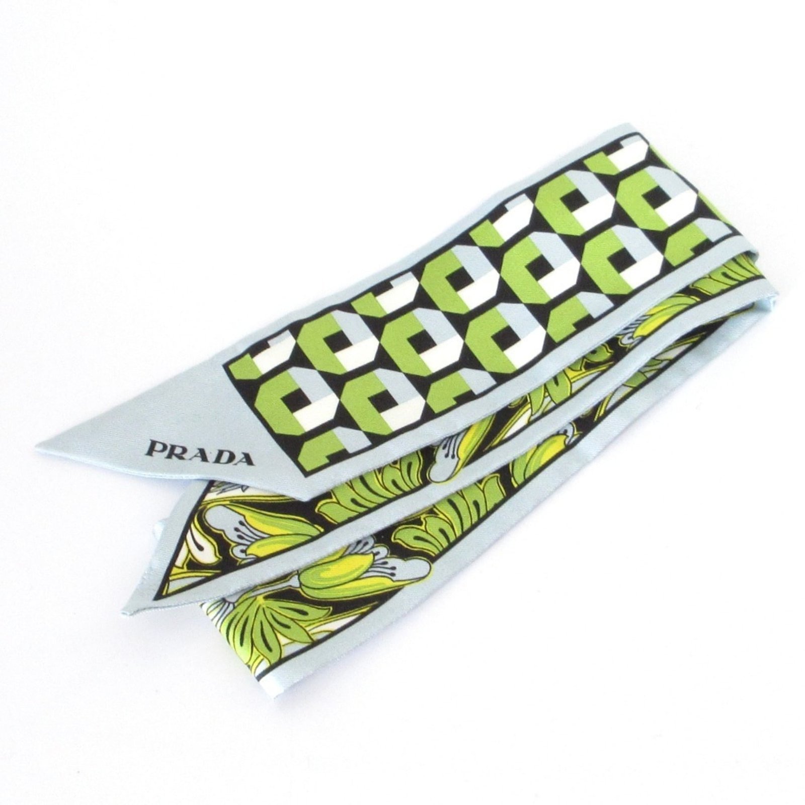 PRADA Print Silk Slim Scarf 1FF008 Light Blue Women’s
