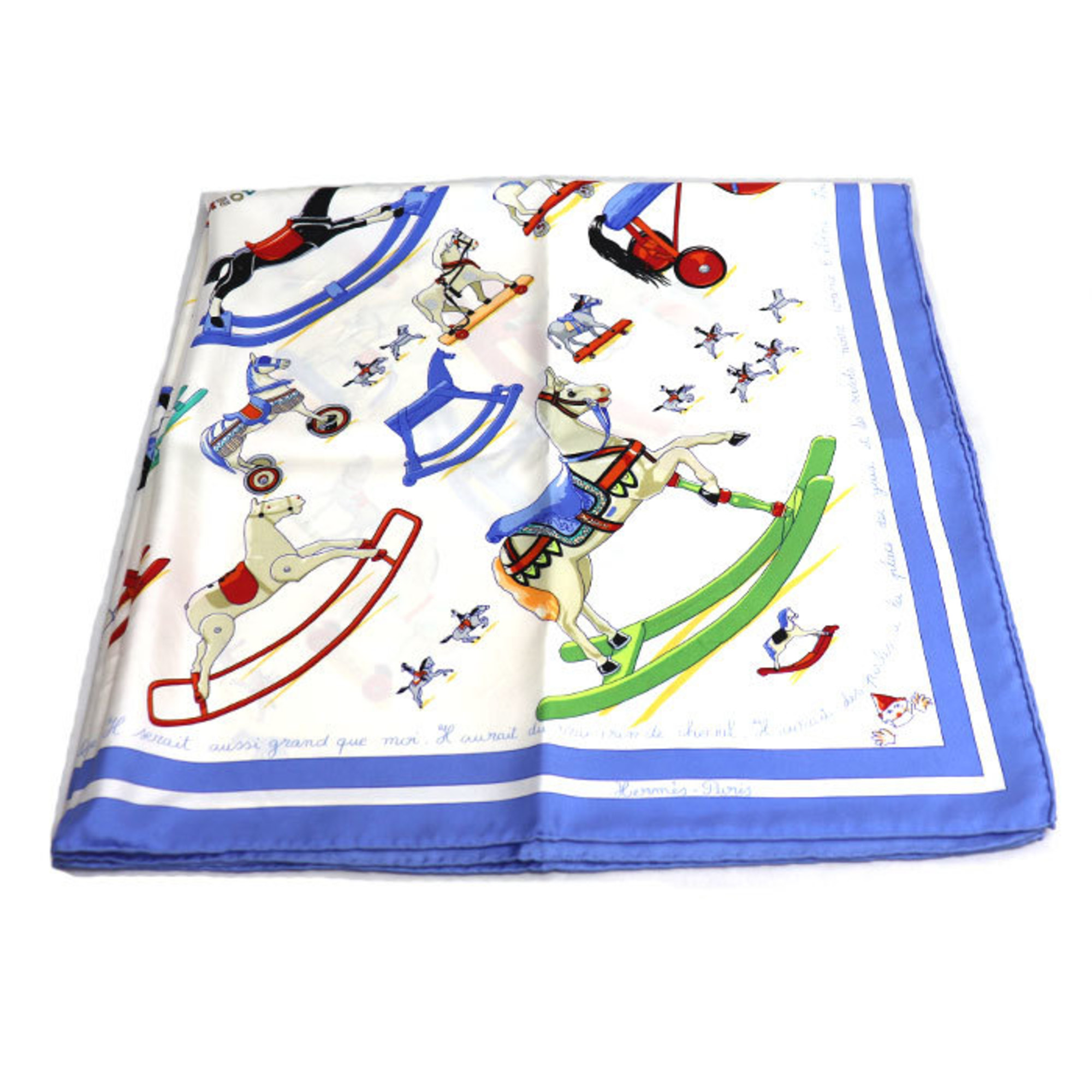 HERMES CarrÃ© 90 THEODORA Teodora Raconte moi le Cheval scarf/muffler in white/blue for women