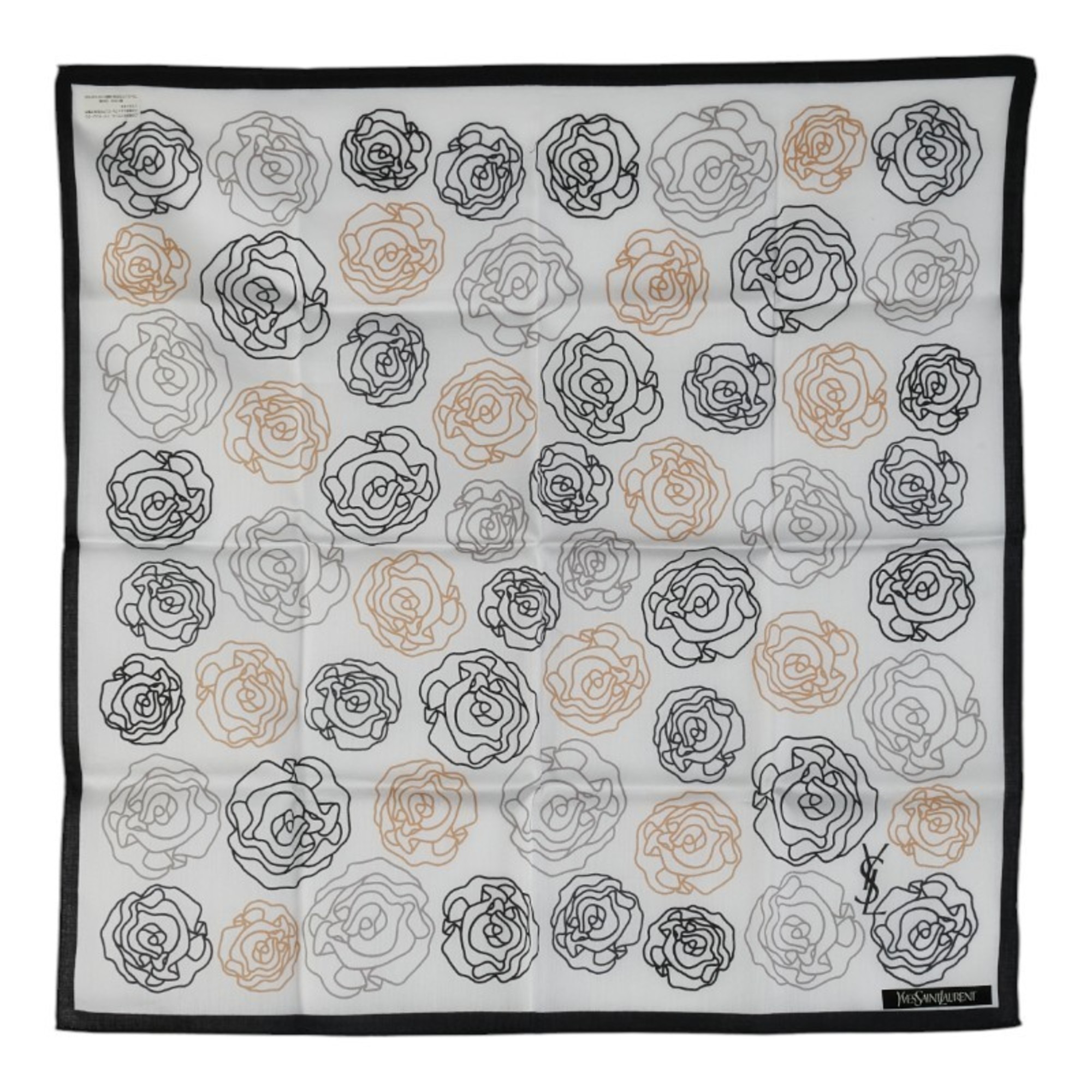 Saint Laurent YSL logo rose scarf/muffler/handkerchief in white and multicolored cotton for women.