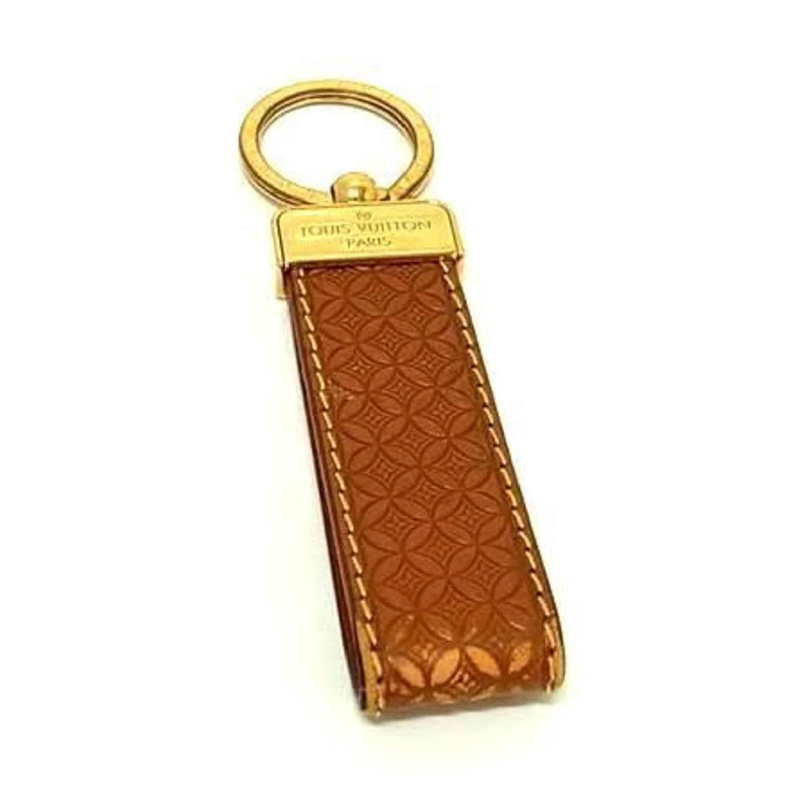 LOUIS VUITTON Monogram Porte-ClÃ©s Dragonne Keychain M66785 Brown Leather Flower Pattern for Men and Women